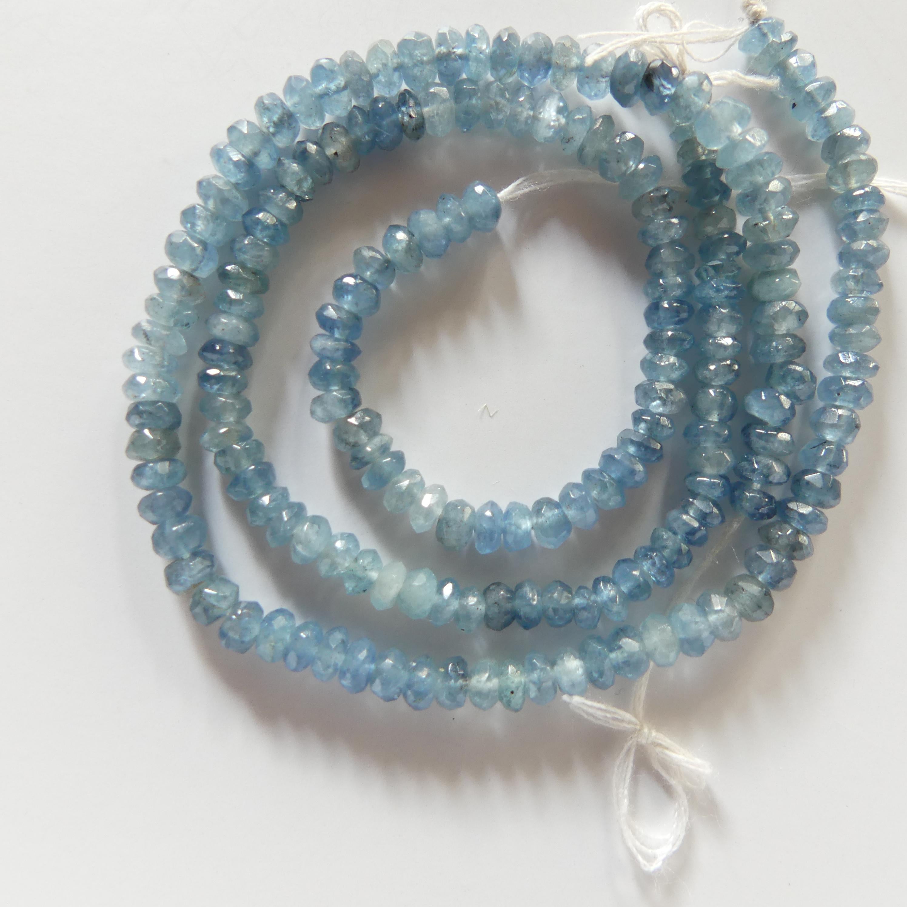 3.5mm 4mm Santa Maria Aquamarine Beads Hand Faceted Rondelle 7" Moss Aquamarine Natural Gemstone Beads Jewelry Making Beading DIY Earrings