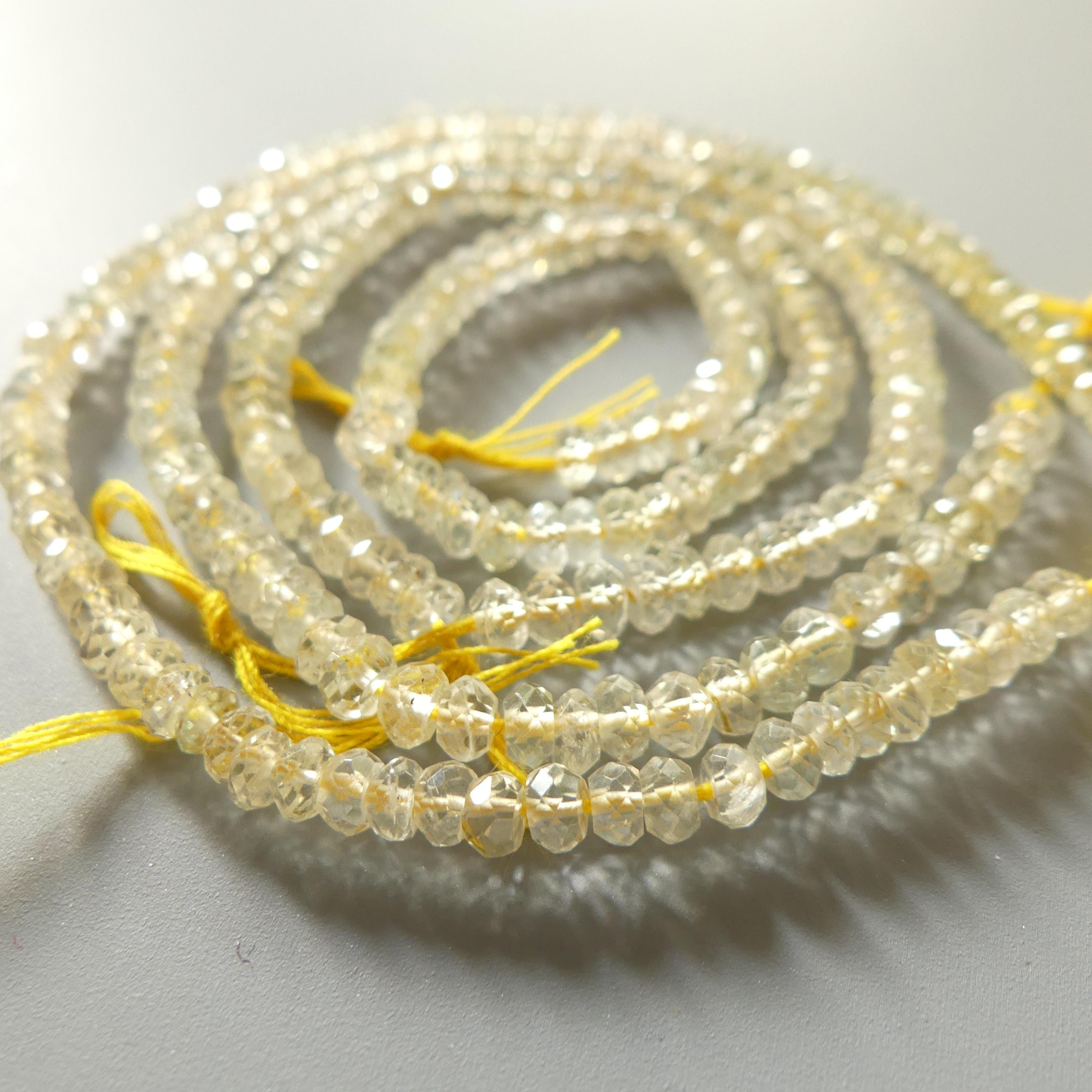 3.5mm AAA Yellow Aquamarine Beads Hand Faceted Rondelle 6.5" Natural Aquamarine Natural Gemstone Beads Jewelry Making Beading DIY Earrings