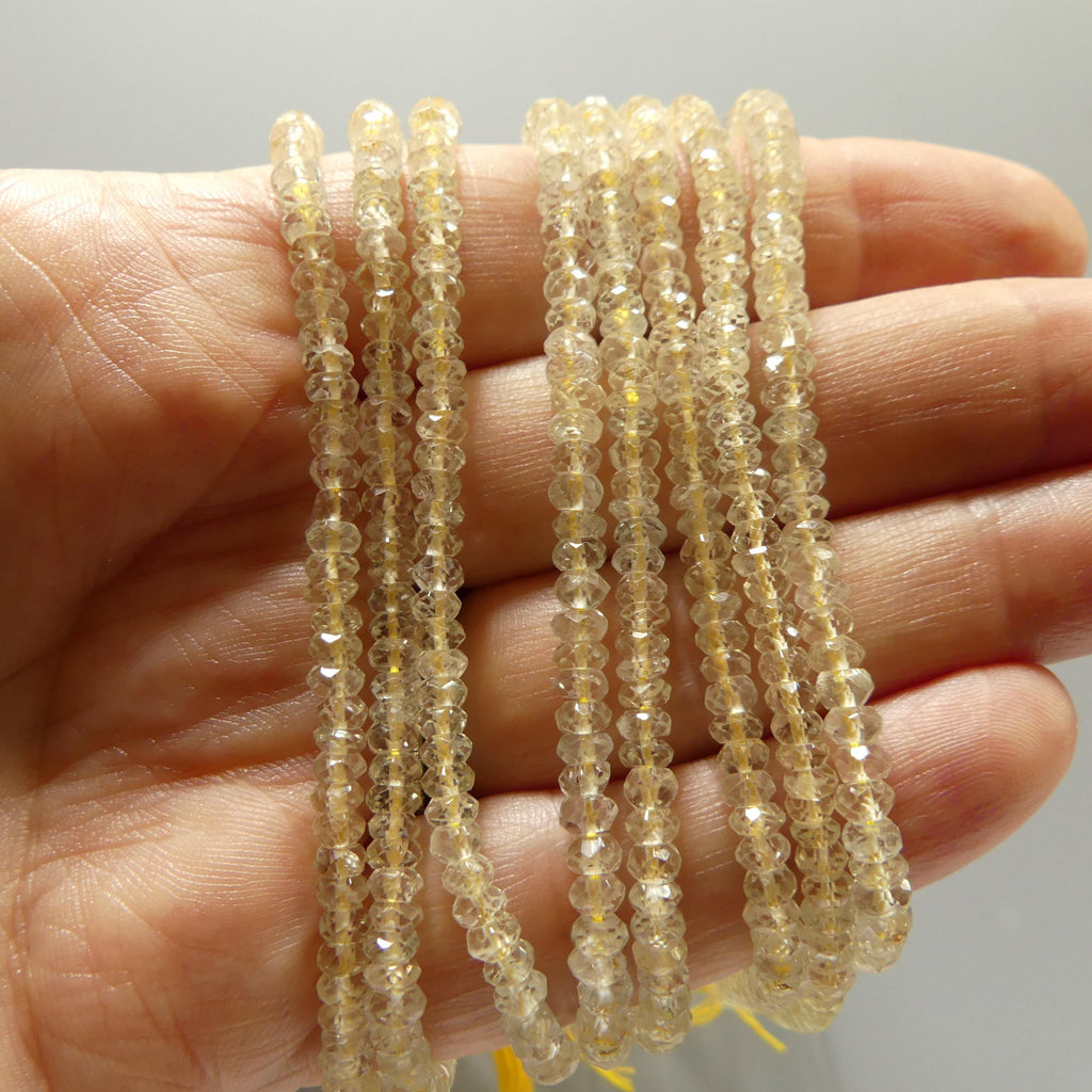3.5mm AAA Yellow Aquamarine Beads Hand Faceted Rondelle 6.5" Natural Aquamarine Natural Gemstone Beads Jewelry Making Beading DIY Earrings