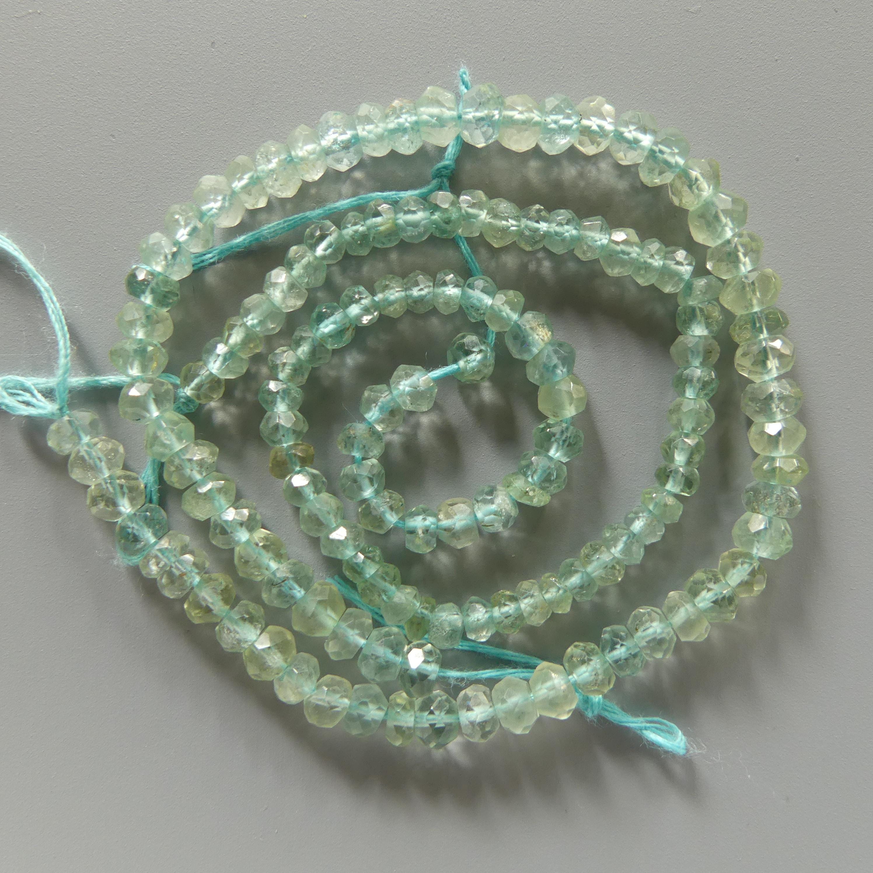 3.5mm 4.5mm AAA Rare Color Aquamarine Beads Blue Green Aquamarine Hand Faceted Rondelle 6.5" Natural Gemstone Beads Jewelry Making DIY