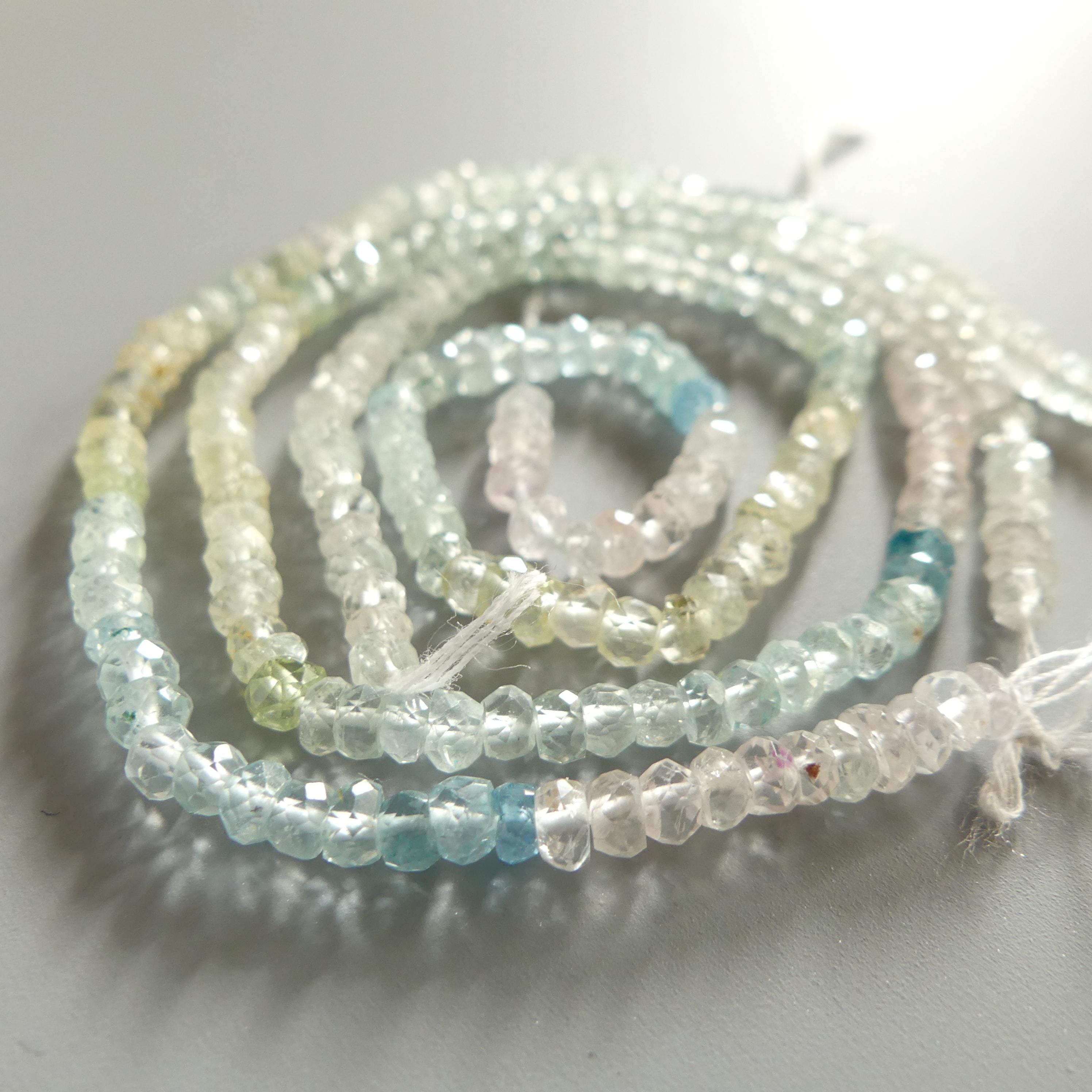 3.5mm AAA Multi Aquamarine Beads Rondelle Hand Faceted 6" Natural Genuine Pastel Gemstone Beads Jewelry Making Craft Gift March Birthstone