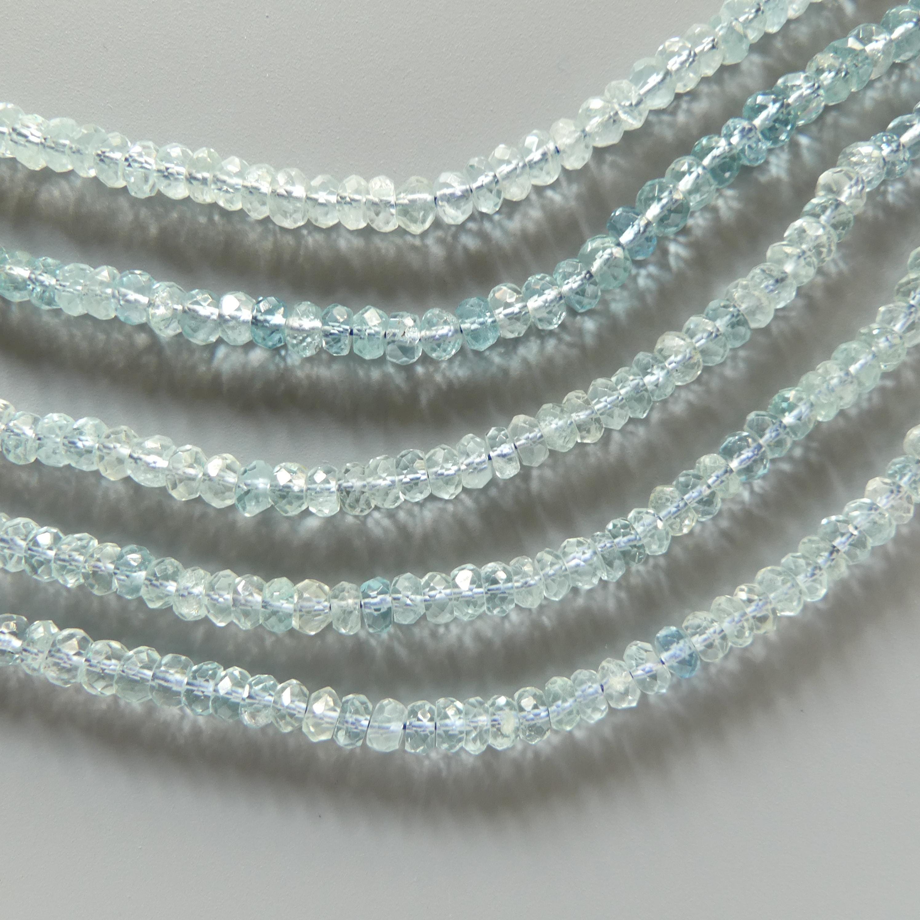 3mm 4mm Ice Blue AAA Aquamarine Beads Hand Faceted Rondelle 7.5" Natural Gemstone Beads Jewelry Making DIY March Birthstone