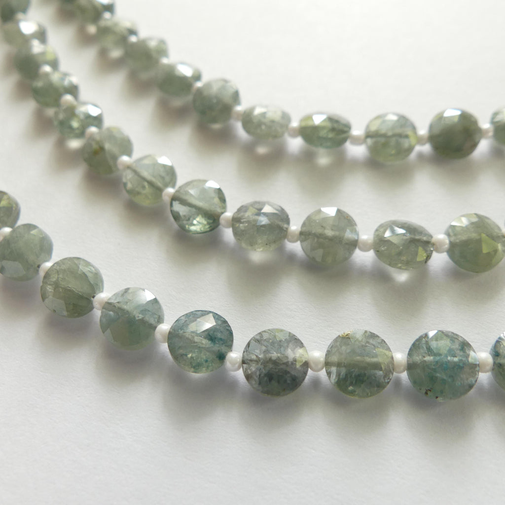 AAA Rare Moss Aquamarine Coin Beads 6mm 8" Natural Green Aquamarine Round Gemstone Beads Jewelry Making DIY Earrings