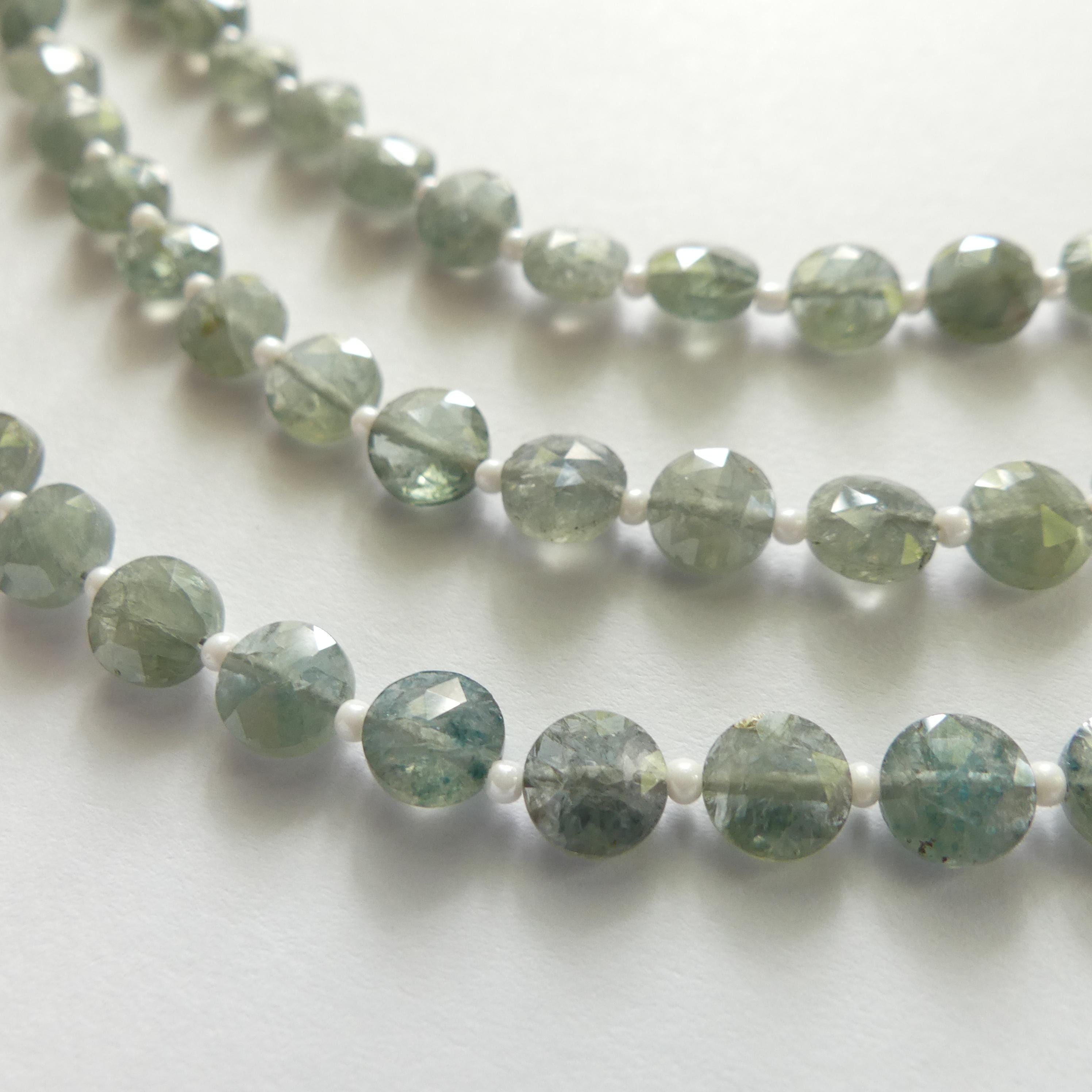 AAA Rare Moss Aquamarine Coin Beads 6mm 8" Natural Green Aquamarine Round Gemstone Beads Jewelry Making DIY Earrings