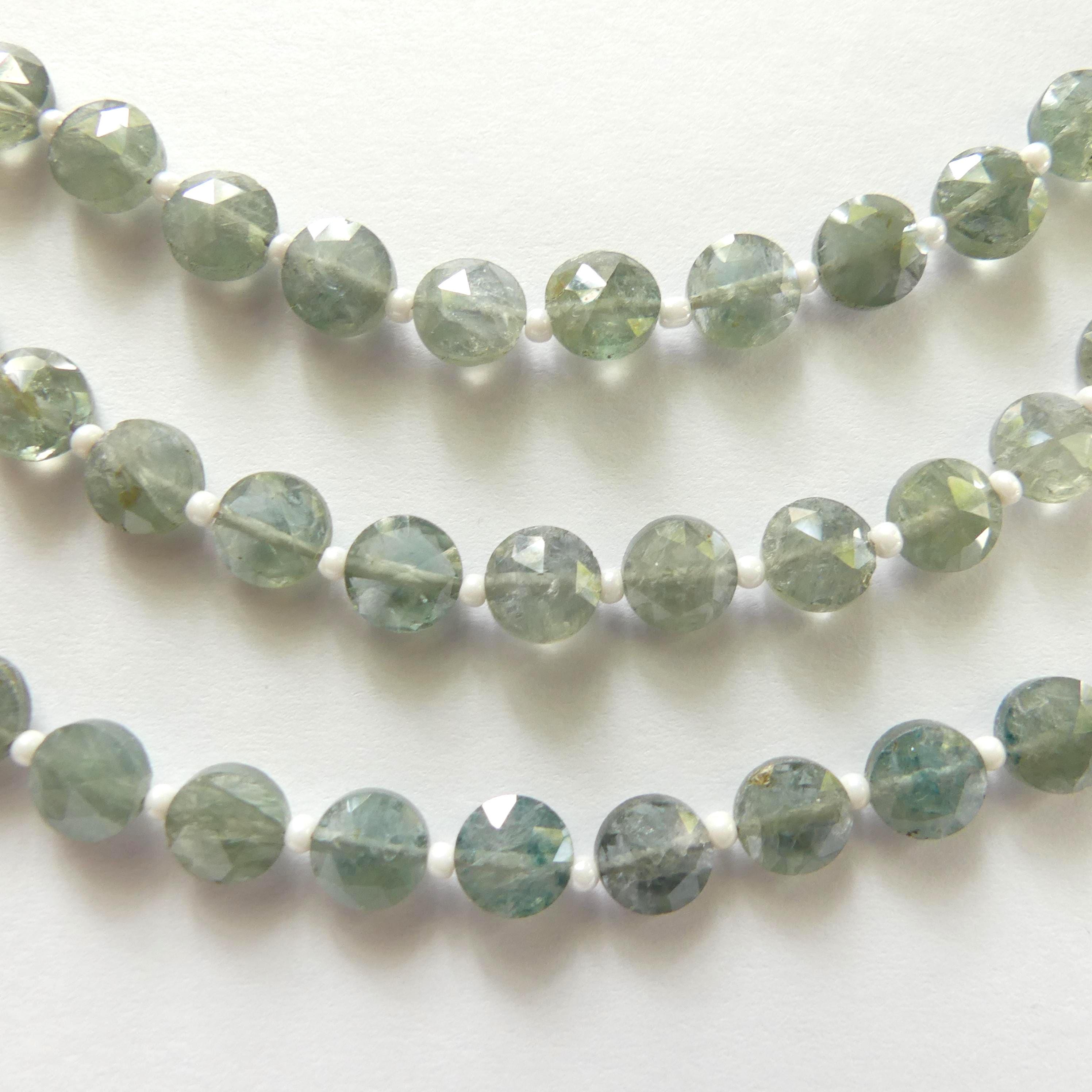 AAA Rare Moss Aquamarine Coin Beads 6mm 8" Natural Green Aquamarine Round Gemstone Beads Jewelry Making DIY Earrings