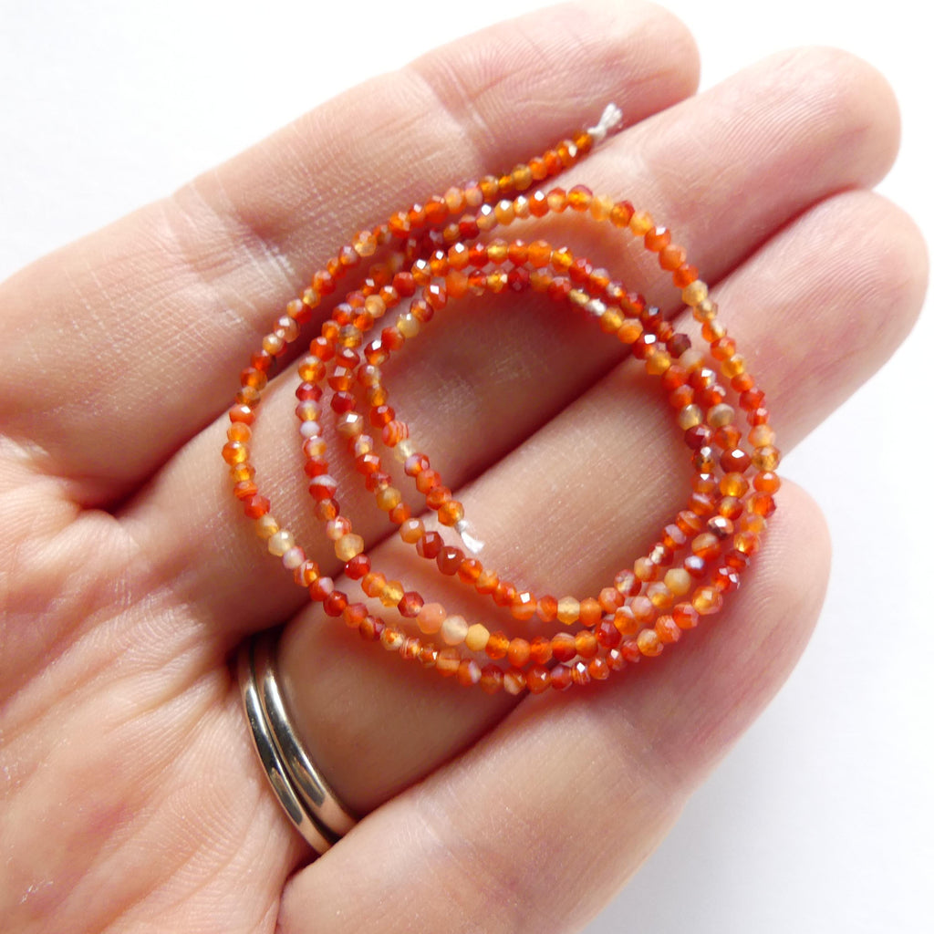 2mm Natural Orange Carnelian Faceted Beads 12.5" Genuine Gemstone Agate Beads Jewelry Making Beading Craft Gift Beads Self-Love Abundance