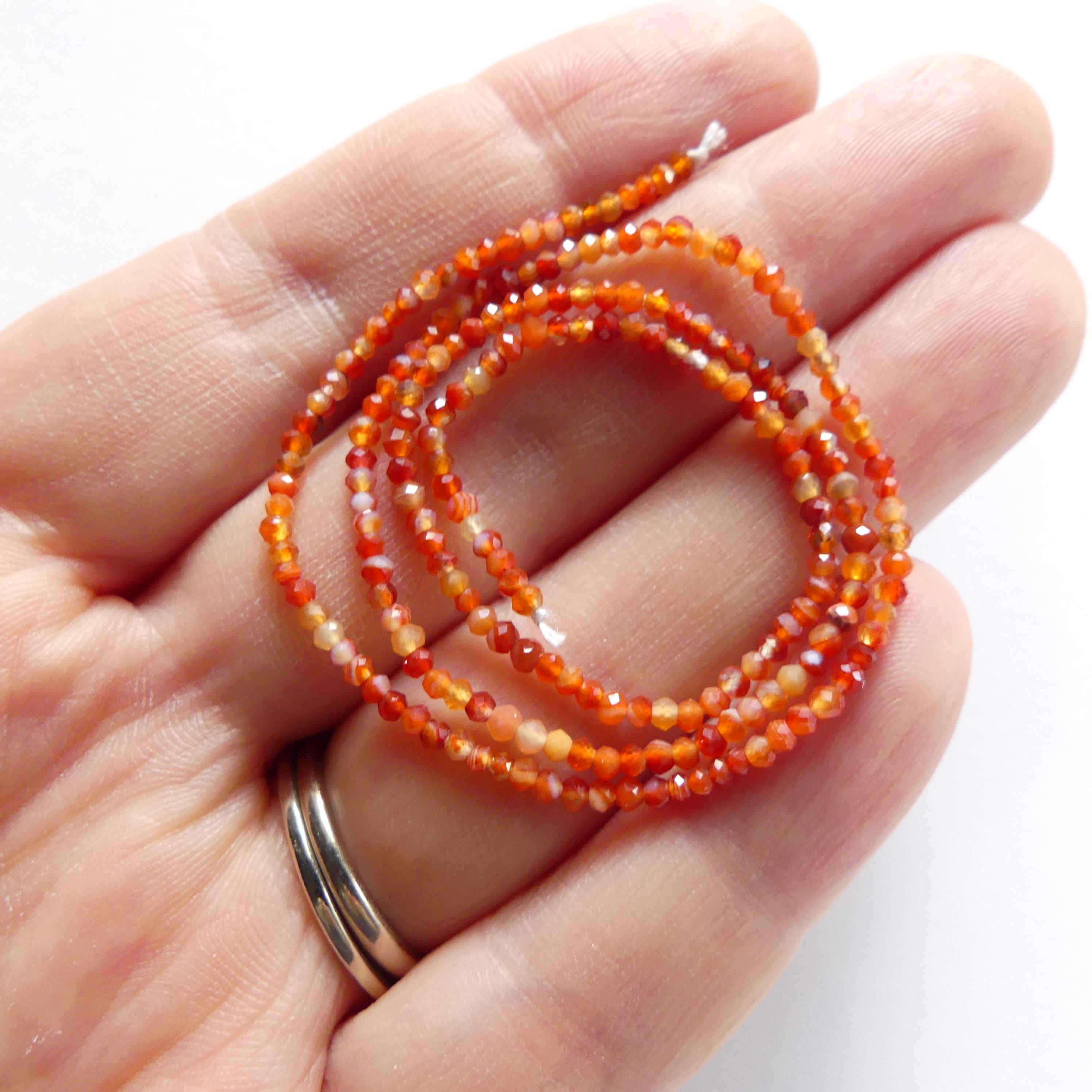 2mm Natural Orange Carnelian Faceted Beads 12.5" Genuine Gemstone Agate Beads Jewelry Making Beading Craft Gift Beads Self-Love Abundance