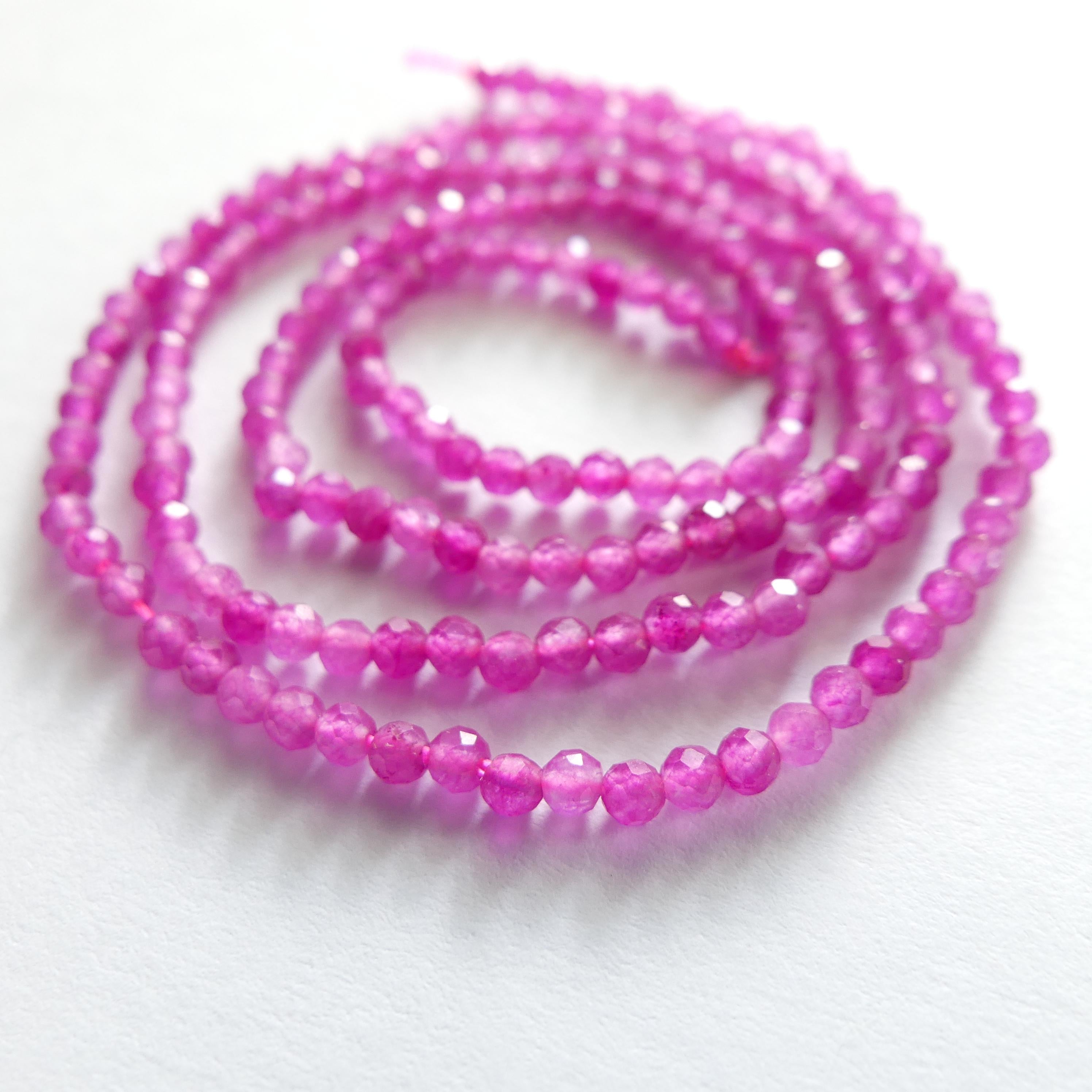 2mm Magenta Quartz Meads Micro Faceted Seed Beads Genuine Hot Pink Quartz Beads 15" Sparkly Gemstone Beads for Jewelry Making Tiny Beads