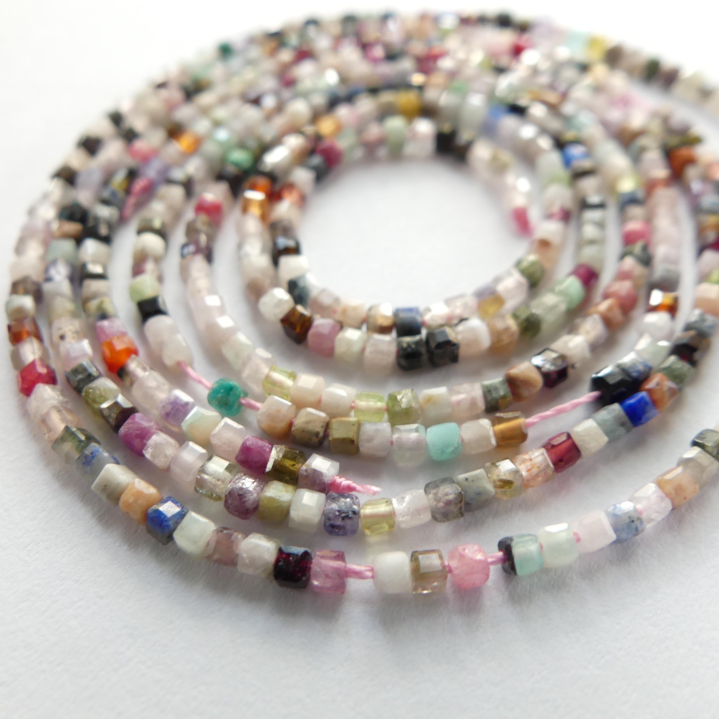 1.9mm 2mm Multi Gemstone Faceted Cube Beads 15" Colorful Rainbow Tiny Gemstone Beads for Jewelry Making Beading Gift for Crafter