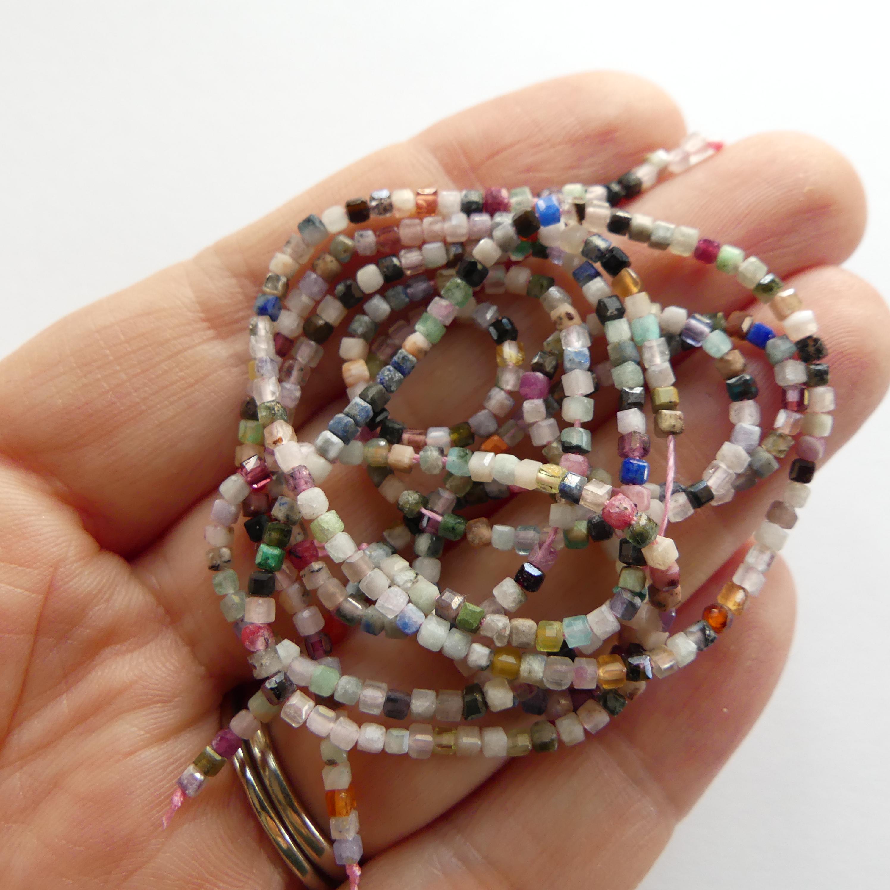 1.9mm 2mm Multi Gemstone Faceted Cube Beads 15" Colorful Rainbow Tiny Gemstone Beads for Jewelry Making Beading Gift for Crafter
