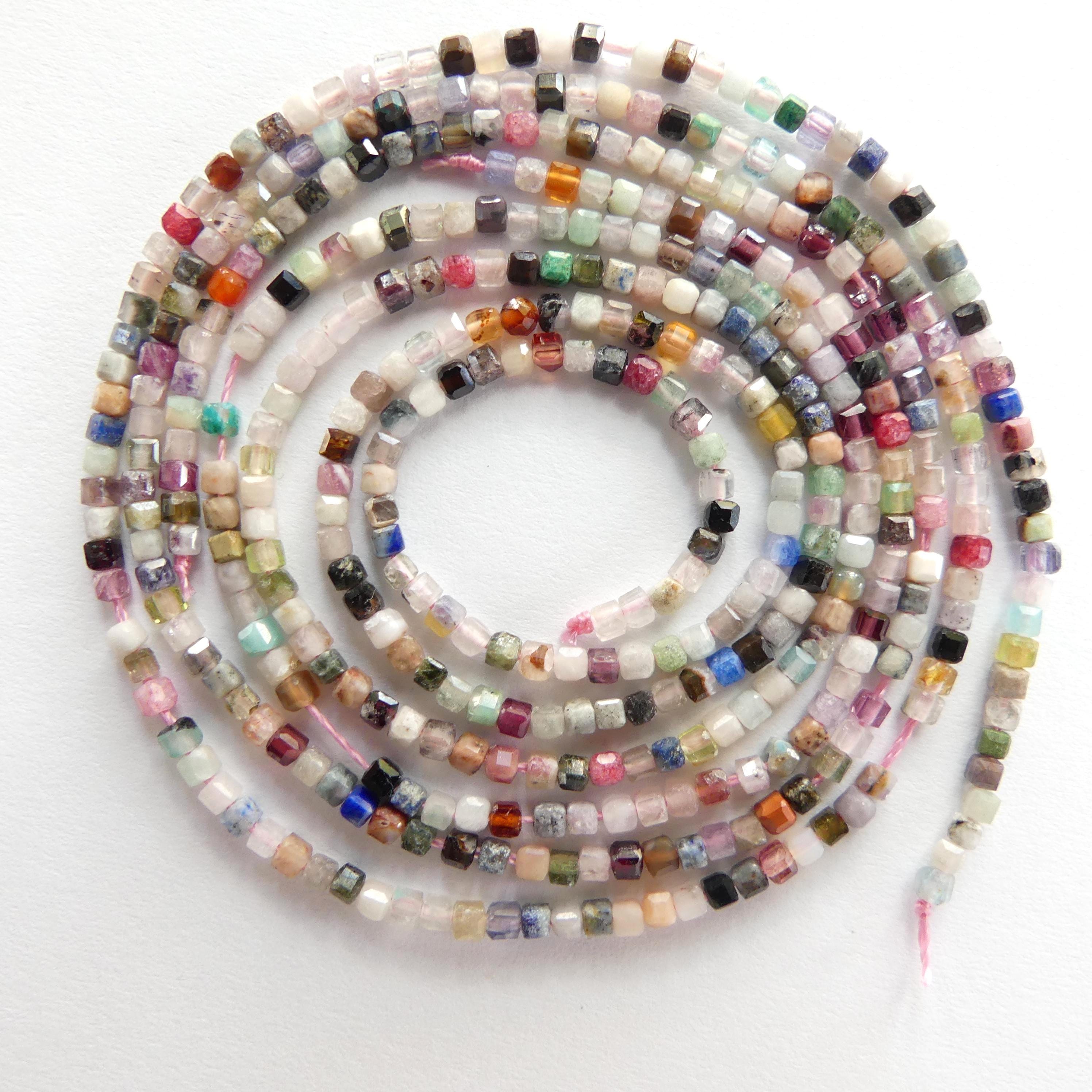 1.9mm 2mm Multi Gemstone Faceted Cube Beads 15" Colorful Rainbow Tiny Gemstone Beads for Jewelry Making Beading Gift for Crafter
