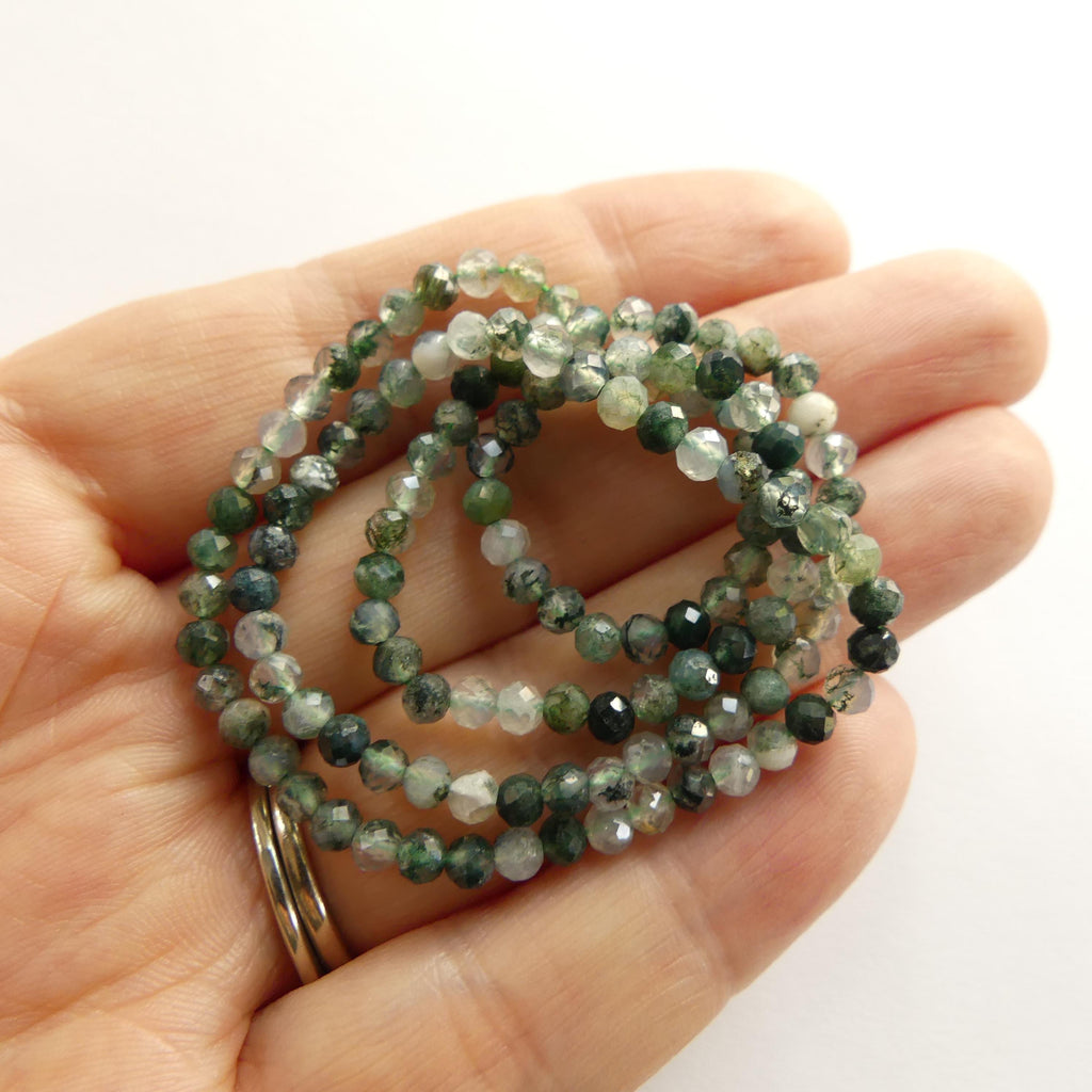 3mm Moss Agate Micro Faceted Beads Genuine Agate Green Crystal Beads 15" Sparkly Gemstone Beads Jewelry Making DIY Necklace Earrings