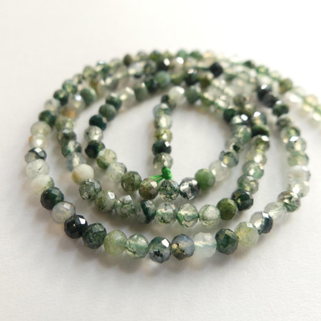 3mm Moss Agate Micro Faceted Beads Genuine Agate Green Crystal Beads 15" Sparkly Gemstone Beads Jewelry Making DIY Necklace Earrings