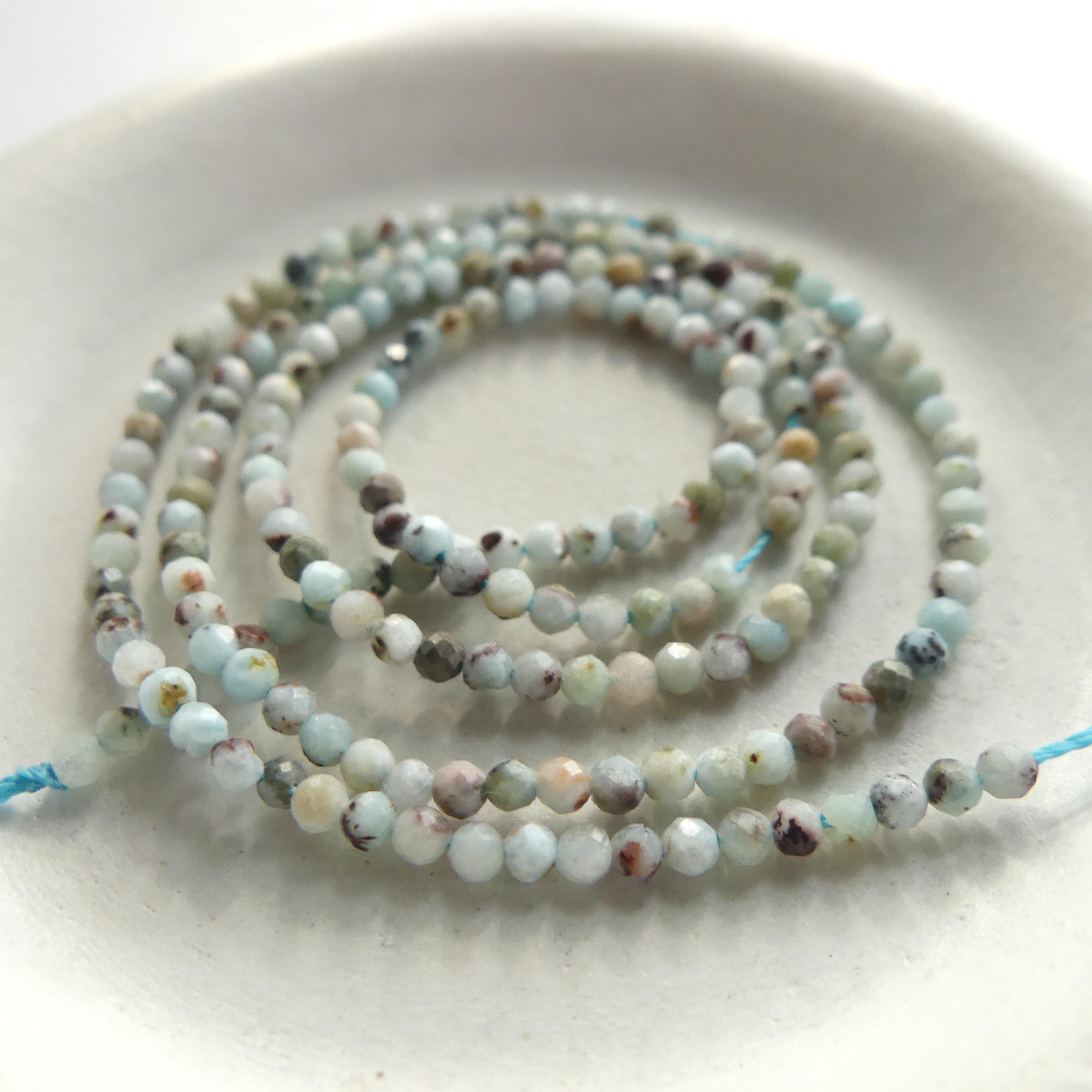 2mm Larimar Faceted Beads 15" 2mm Dominican Larimar Genuine Gemstone Beads for Jewelry Making Beading Craft Gift Beads