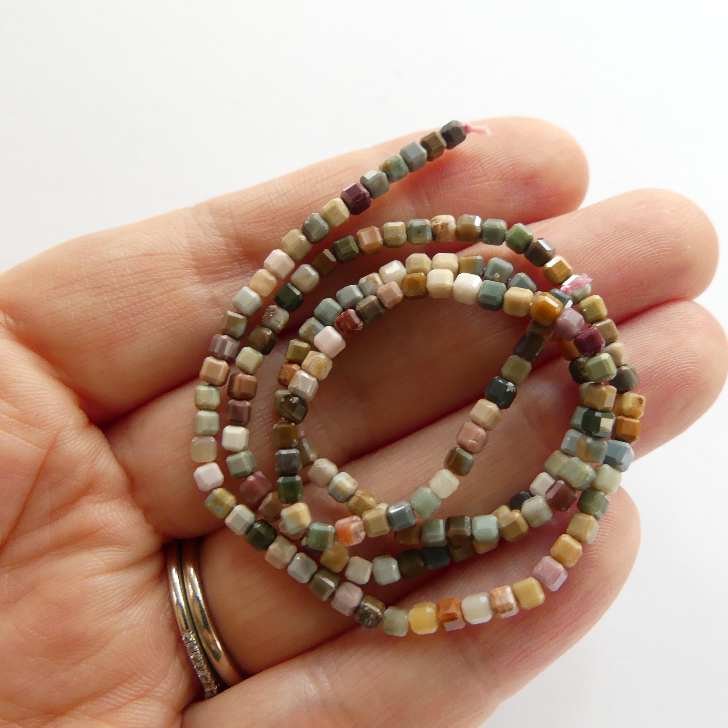 2mm Ocean Jasper Cube Beads Genuine Fancy Jasper Colorful Beads 15" Gemstone Beads for Jewelry Making
