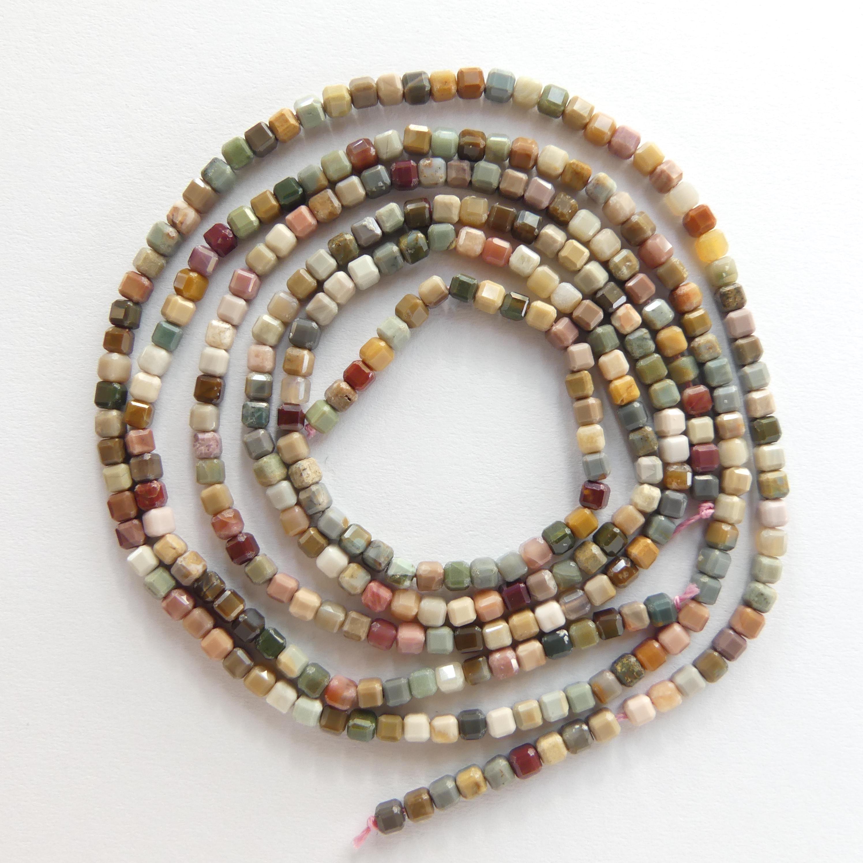 2mm Ocean Jasper Cube Beads Genuine Fancy Jasper Colorful Beads 15" Gemstone Beads for Jewelry Making