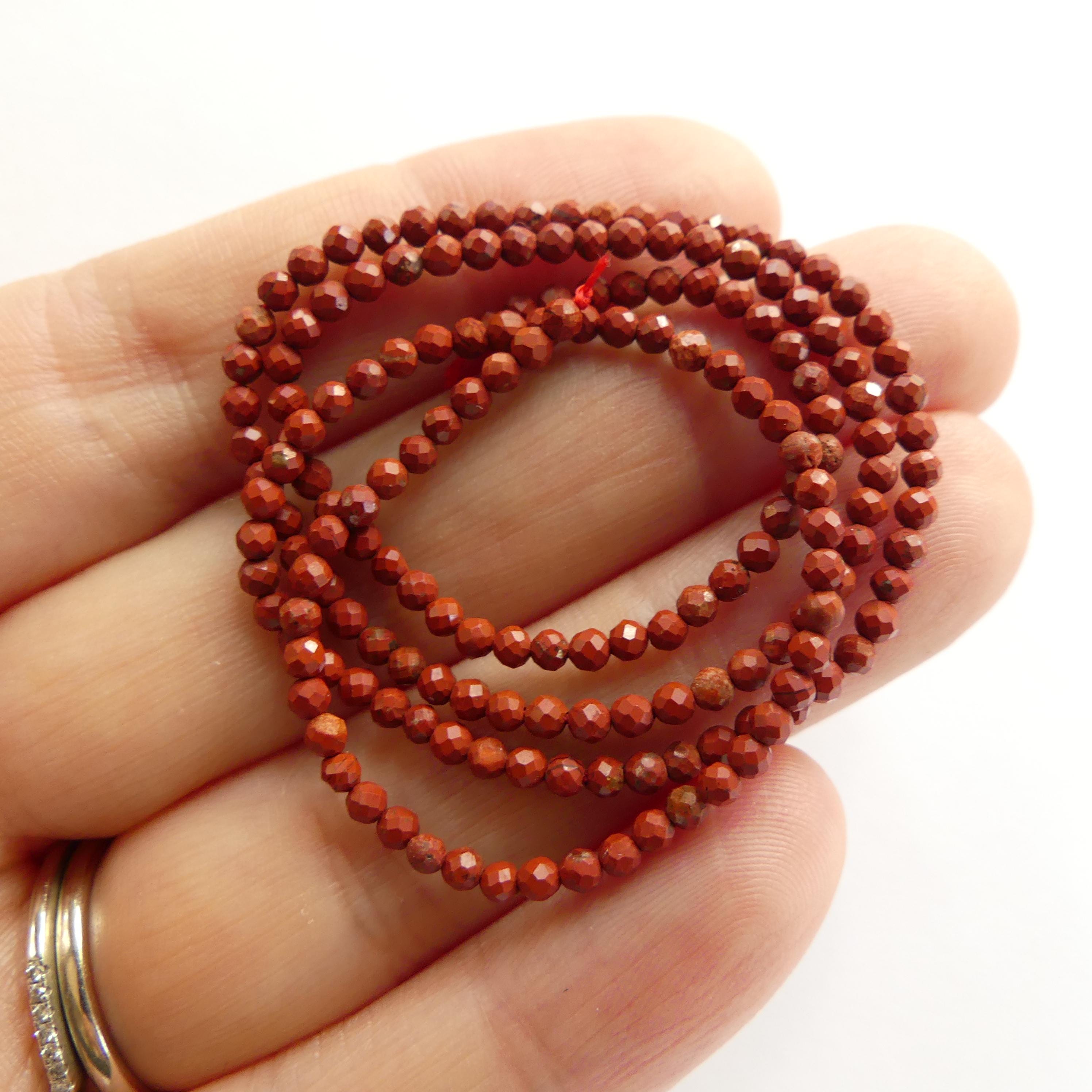 2mm Red Jasper Beads Micro Faceted Genuine Small Red Jasper Beads 15" Gemstone Beads for Jewelry Making Beading Gift for Crafter