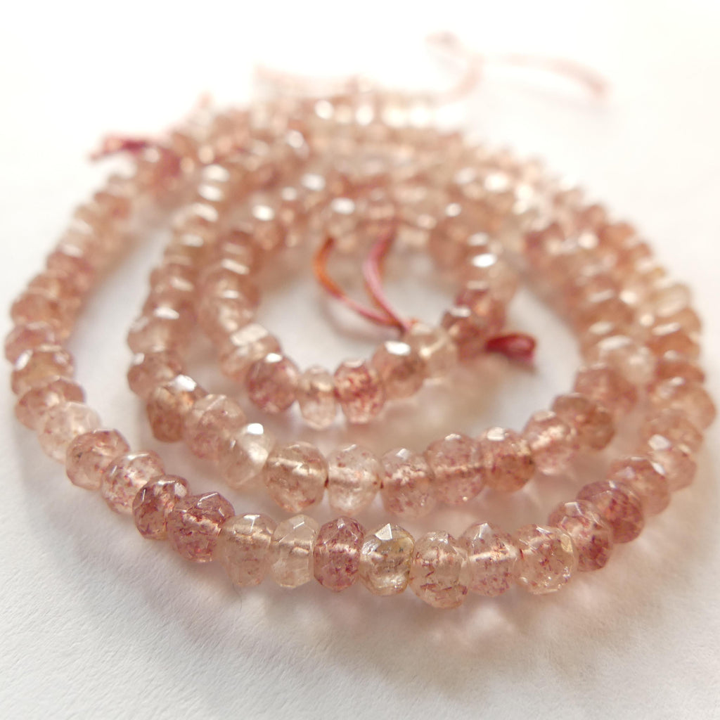 4mm Pink Strawberry Quartz Hand Faceted Rondel Beads Genuine Quartz Beads 7" Sparkly Gemstone Beads for Jewelry Making DIY