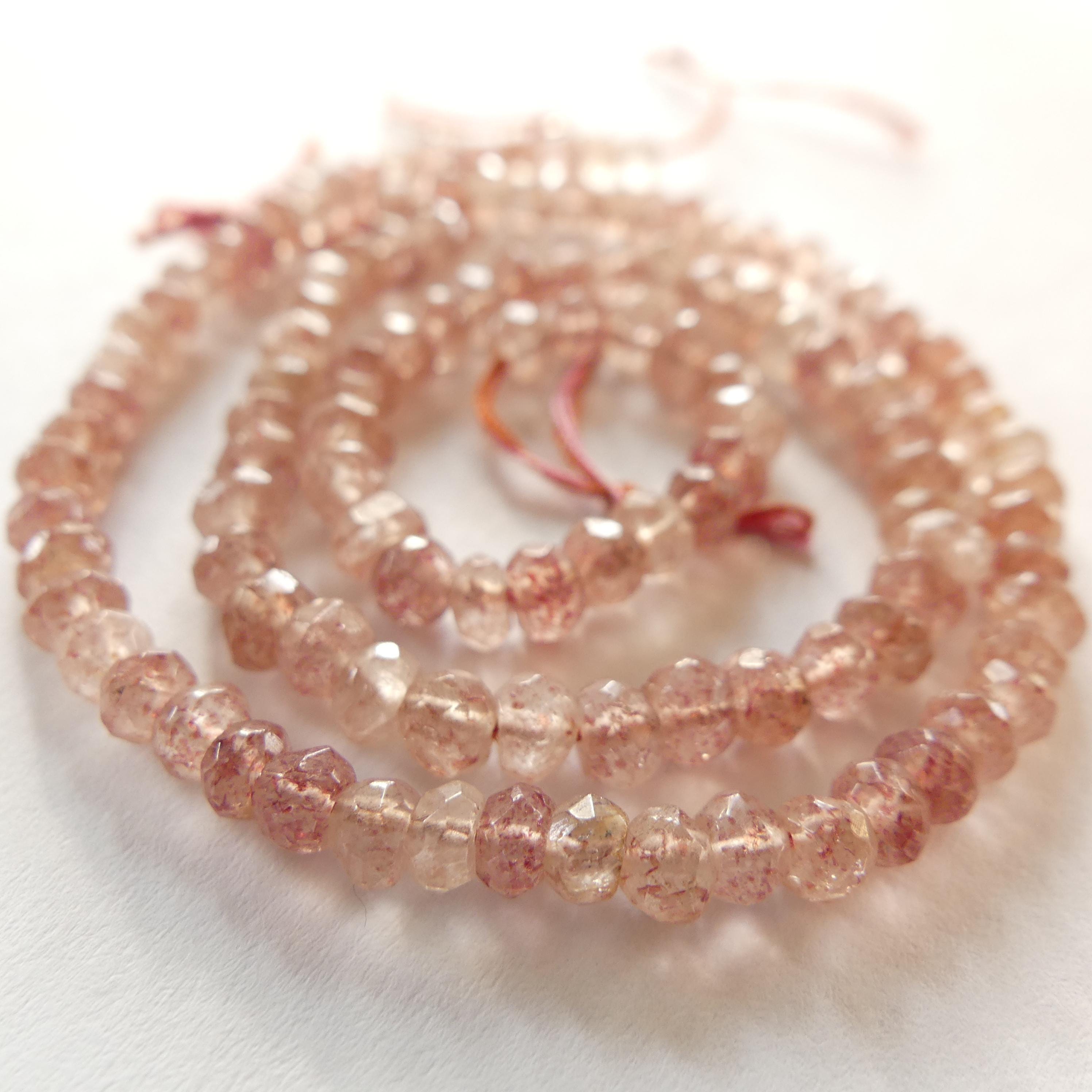 4mm Pink Strawberry Quartz Hand Faceted Rondel Beads Genuine Quartz Beads 7" Sparkly Gemstone Beads for Jewelry Making DIY
