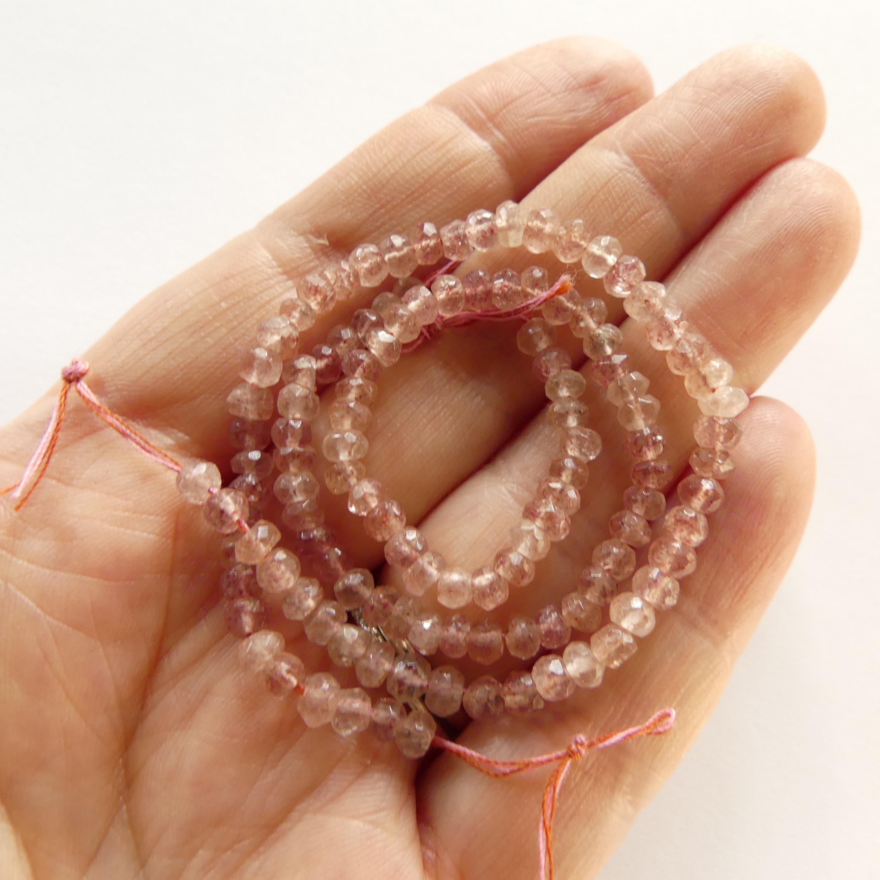4mm Pink Strawberry Quartz Hand Faceted Rondel Beads Genuine Quartz Beads 7" Sparkly Gemstone Beads for Jewelry Making DIY