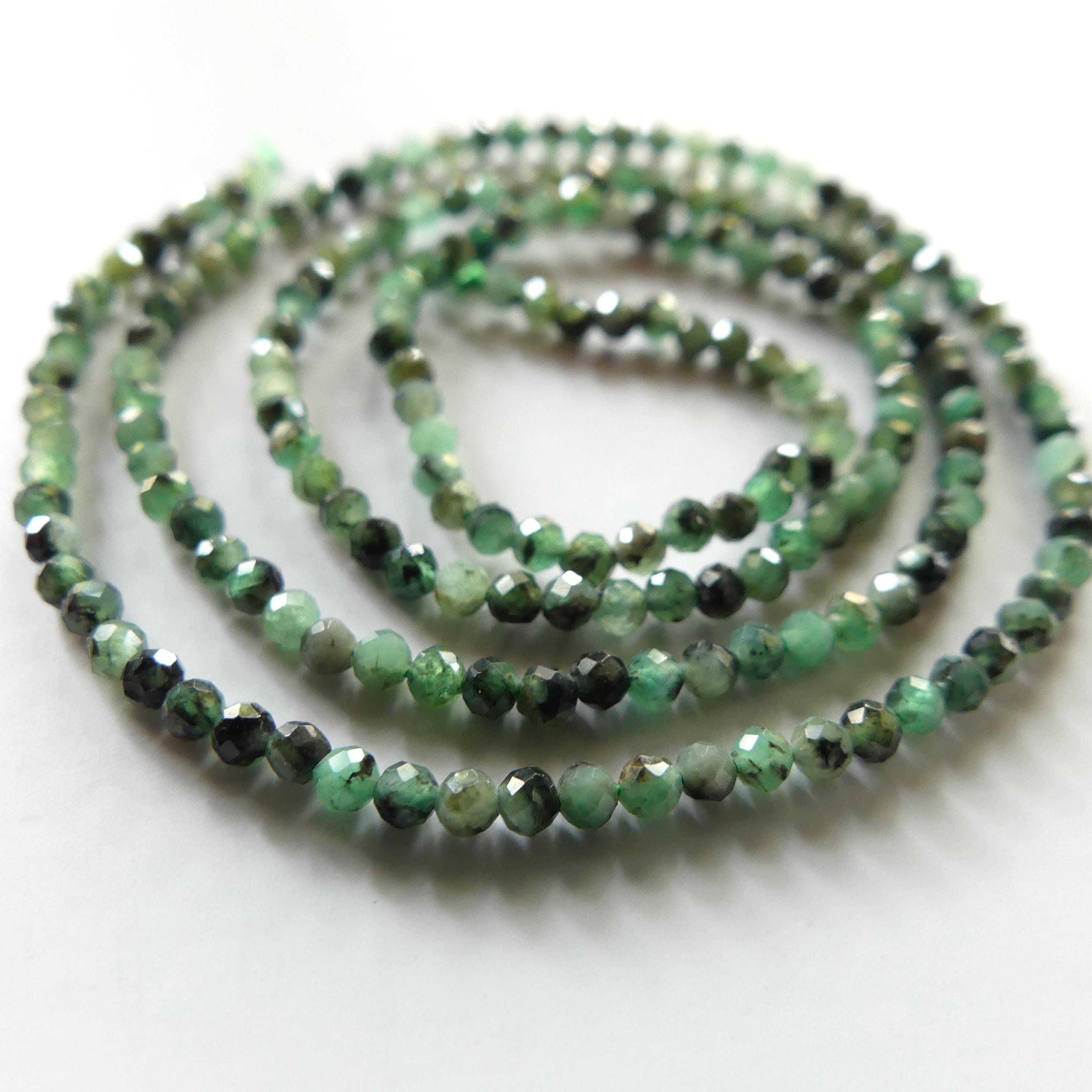 2mm Natural Emerald Beads Micro Faceted 15.5" Raw Emerald Genuine Gemstone Beads Genuine Emerald for Jewelry Making Beading Craft Gift Beads