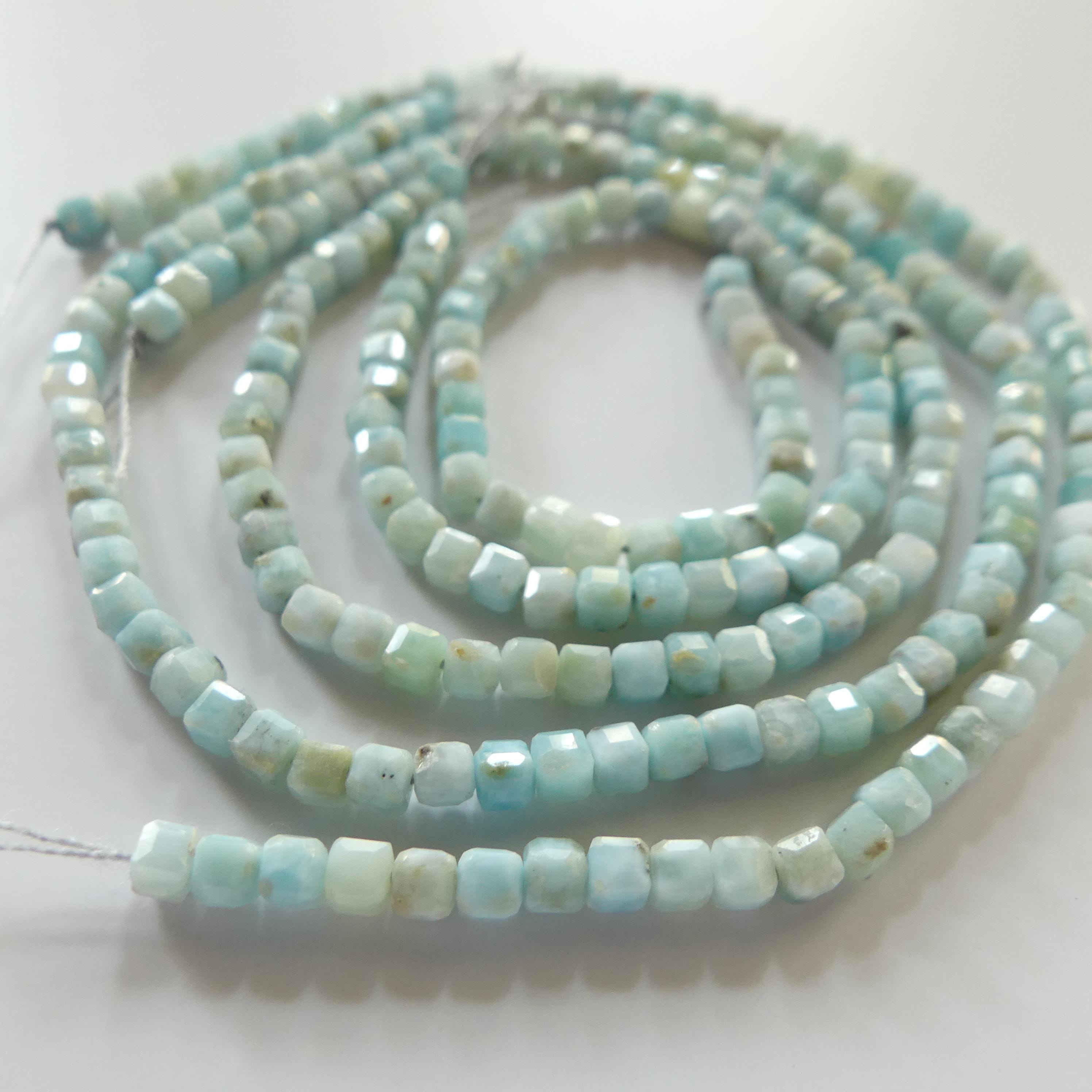 2mm 3mm Larimar Faceted Cube Beads 6.5" Dominican Larimar Genuine Gemstone Beads for Jewelry Making Beading Craft Gift Beads