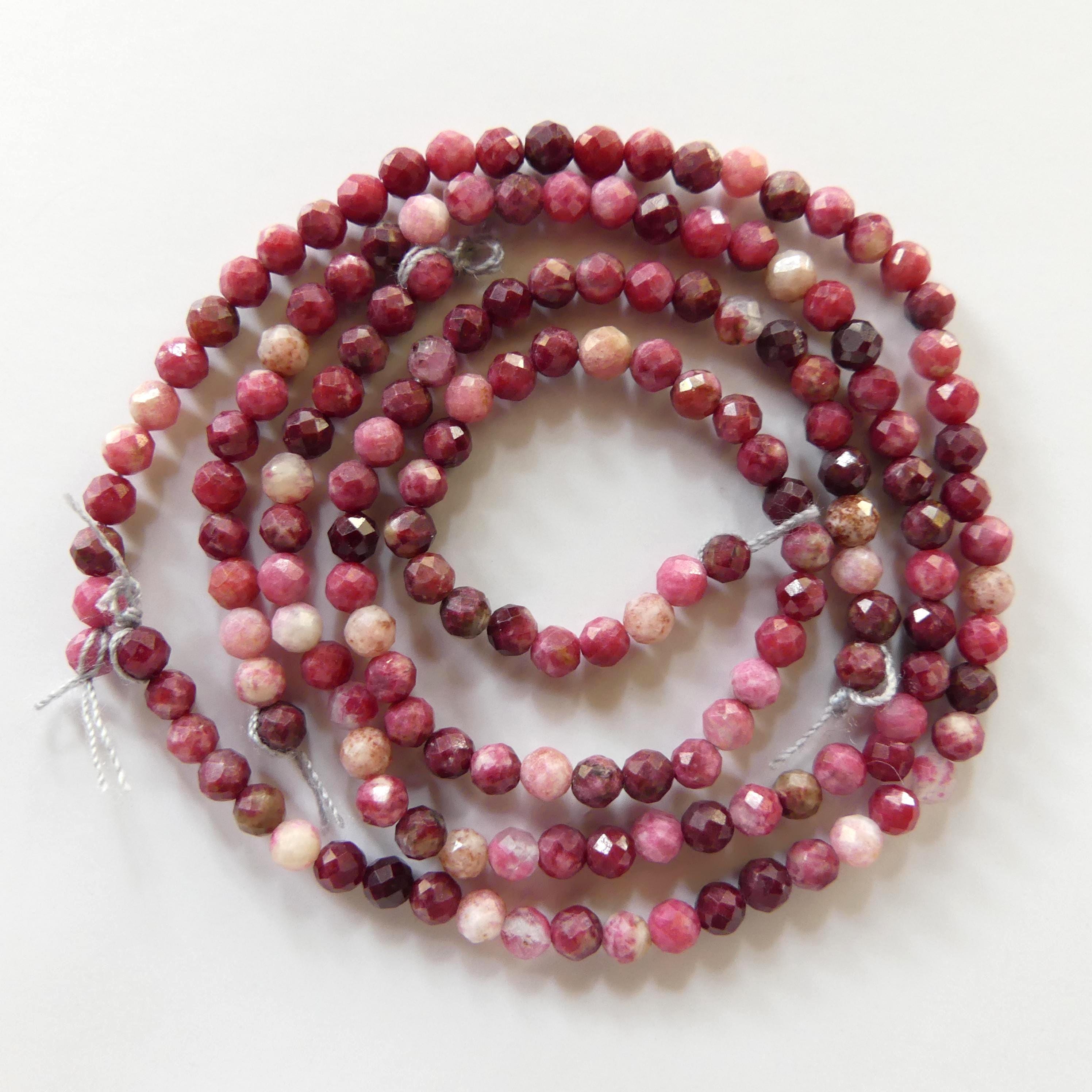 3mm AAA Thulite Beads Faceted Genuine Tiny Beads 6.5" Pink Red Gemstone Beads for Jewelry Making Beading Craft Gift Seed Beads