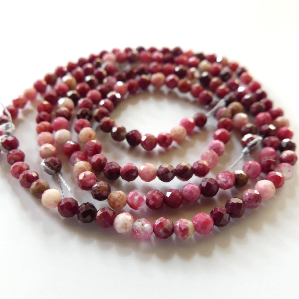 3mm AAA Thulite Beads Faceted Genuine Tiny Beads 6.5" Pink Red Gemstone Beads for Jewelry Making Beading Craft Gift Seed Beads