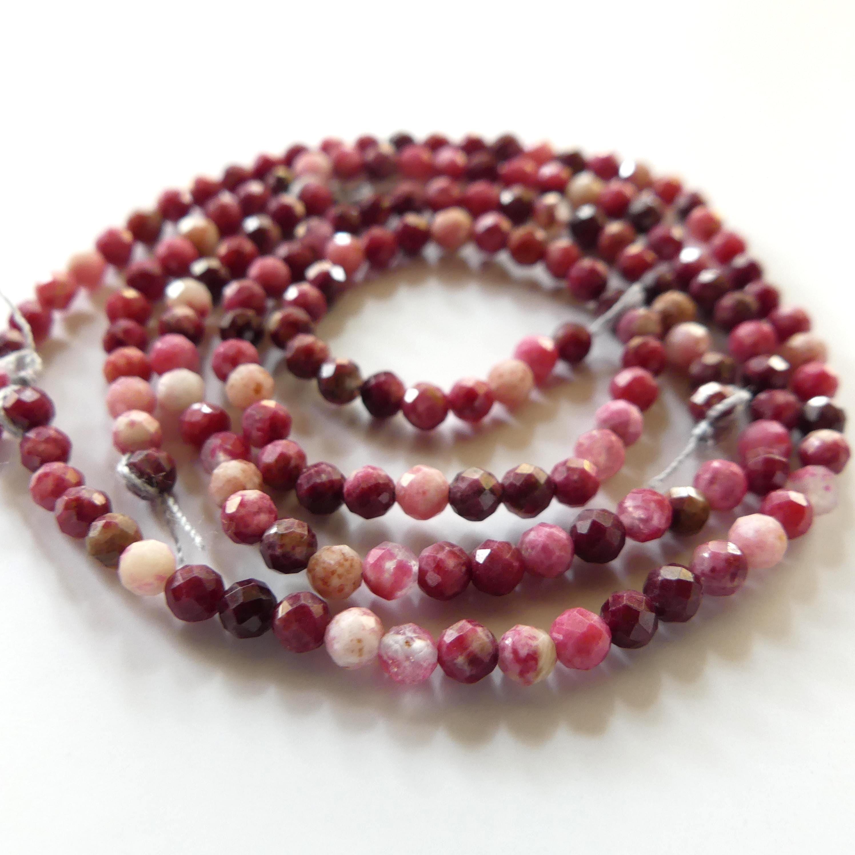 3mm AAA Thulite Beads Faceted Genuine Tiny Beads 6.5" Pink Red Gemstone Beads for Jewelry Making Beading Craft Gift Seed Beads