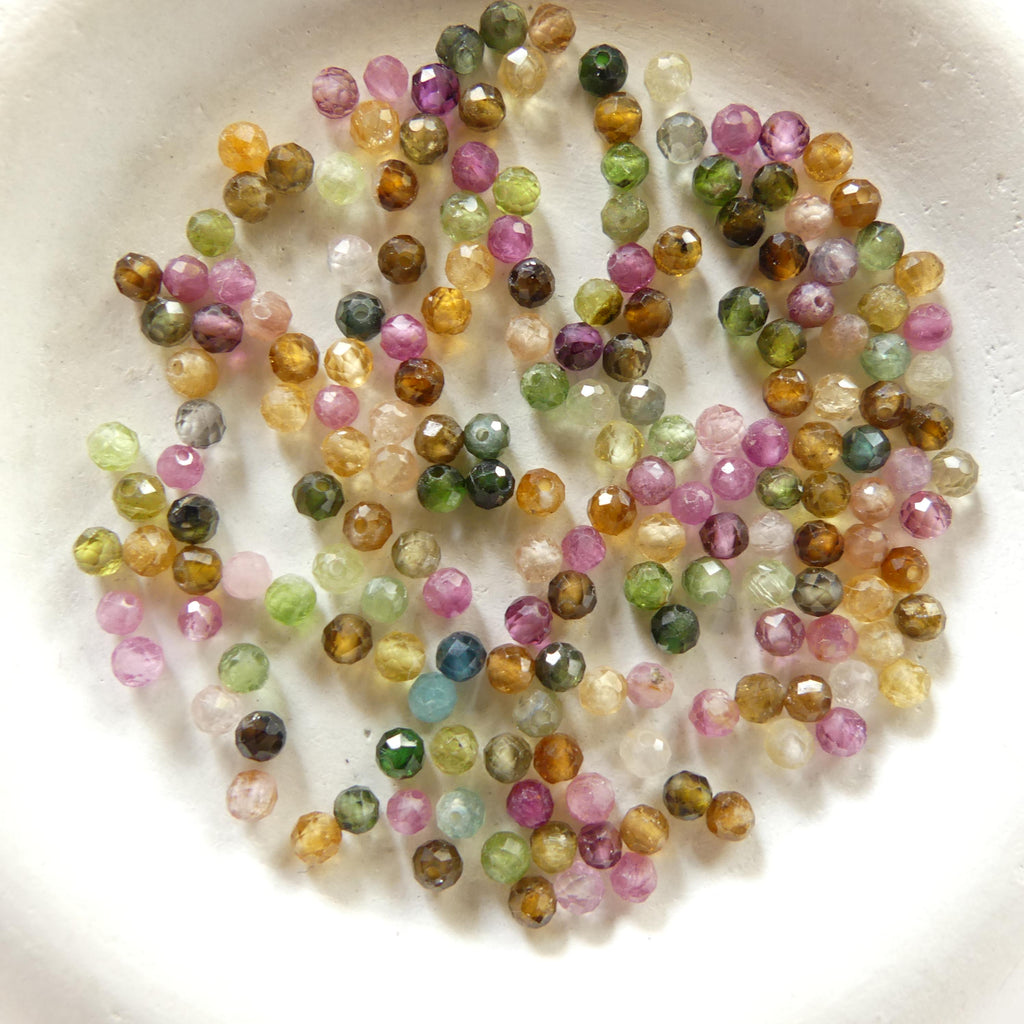 2mm 3mm AAA Watermelon Tourmaline Micro Faceted Beads 15" Transparent Rainbow Gemstone Beads for Jewelry Making October birthstone