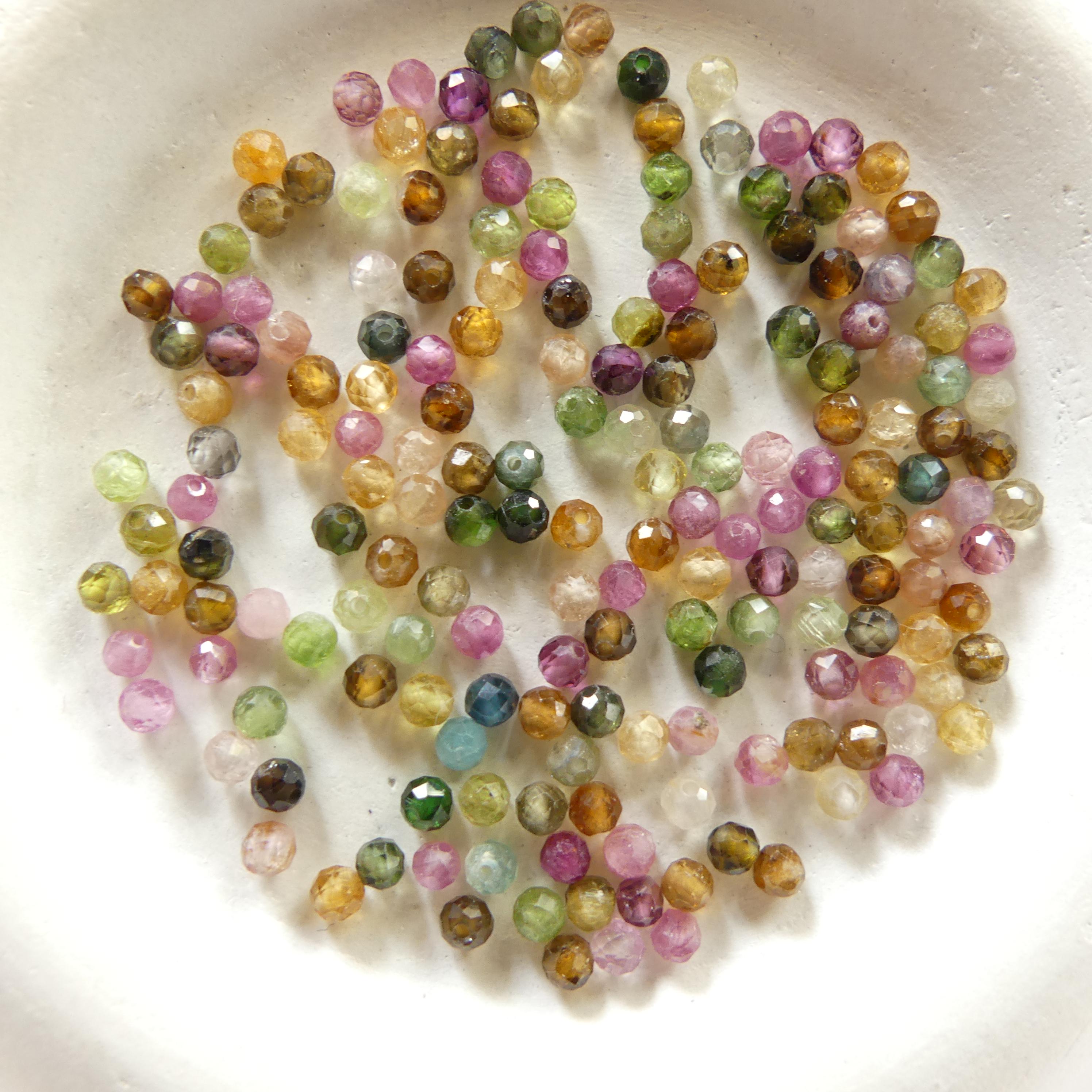 2mm 3mm AAA Watermelon Tourmaline Micro Faceted Beads 15" Transparent Rainbow Gemstone Beads for Jewelry Making October birthstone