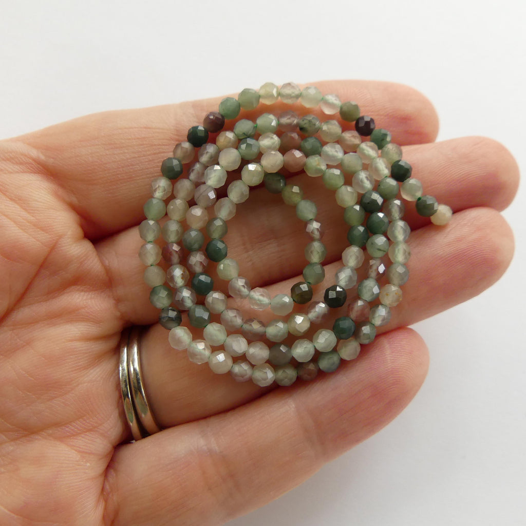 3mm Moss Agate Faceted Beads Genuine Agate Colorful Beads Strand 15" Gemstone Beads for DIY Jewelry Making Beading Crafter Gift