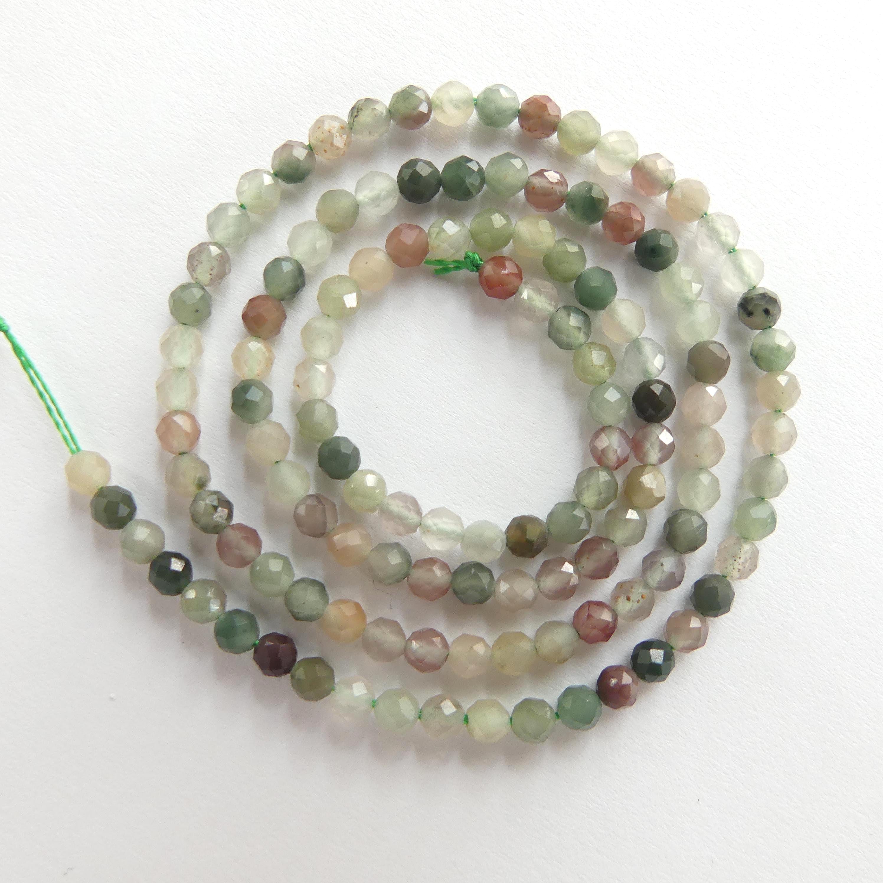 3mm Moss Agate Micro Faceted Beads Genuine Agate Green Beads 15" Gemstone Beads for DIY Jewelry Making Beading Crafter Gift