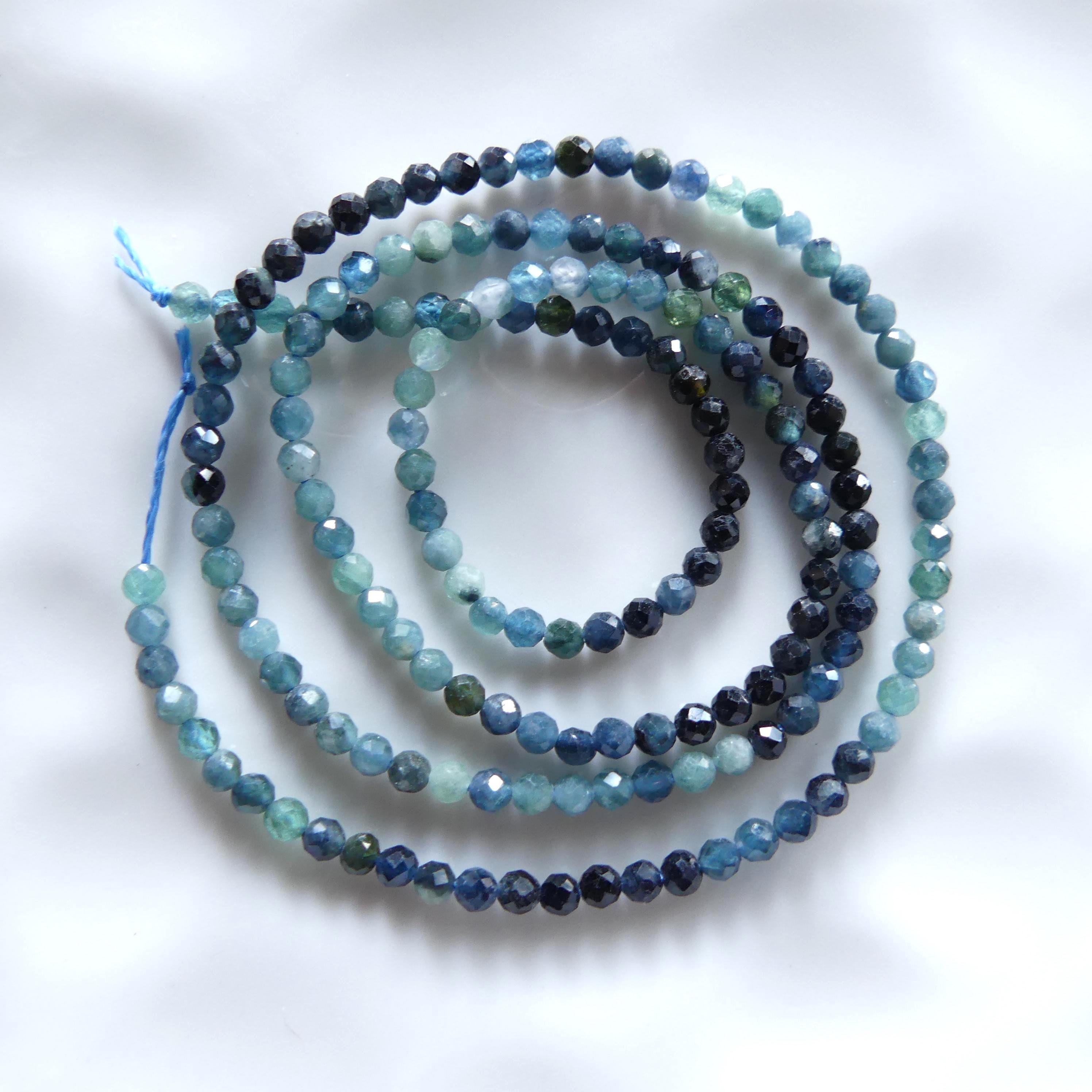 AAA 2mm Blue Tourmaline Micro Faceted Beads 15" Indicolite Sparkly Gemstone Beads for Jewelry Making Beading Gift October Birthstone