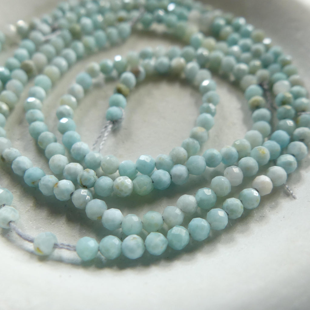 2mm Larimar Faceted Beads 6.5" Dominican Larimar Genuine Gemstone Beads for Jewelry Making Beading Craft Gift Beads