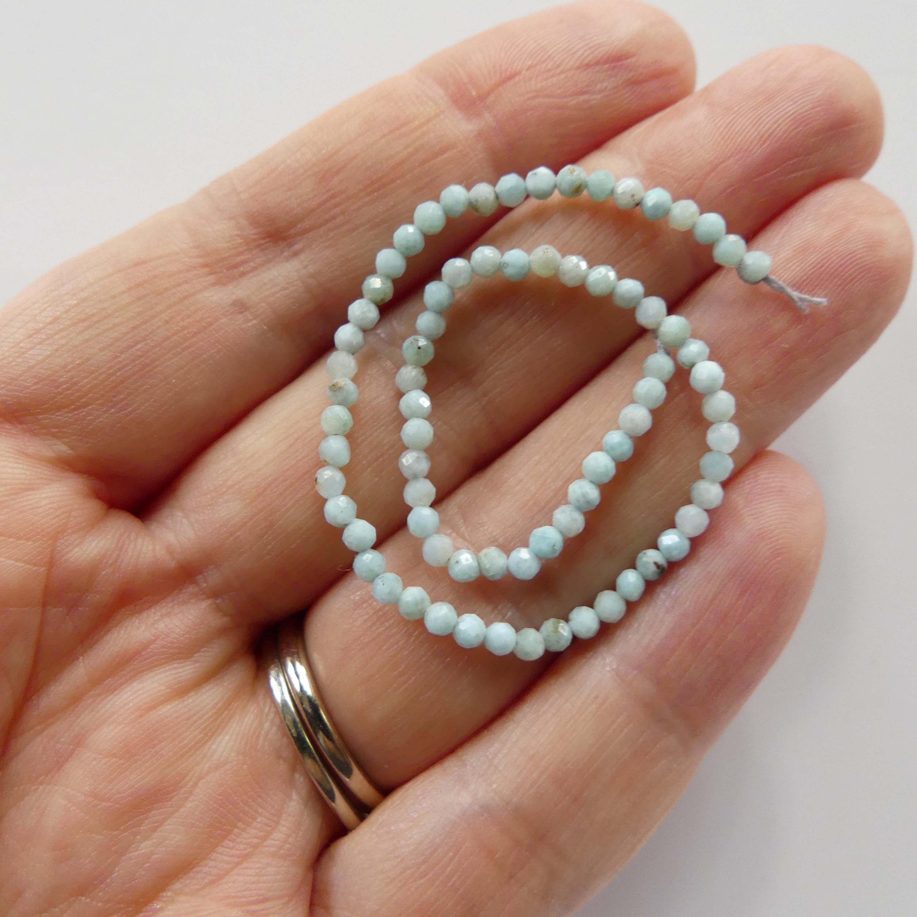 2mm Larimar Faceted Beads 6.5" Dominican Larimar Genuine Gemstone Beads for Jewelry Making Beading Craft Gift Beads