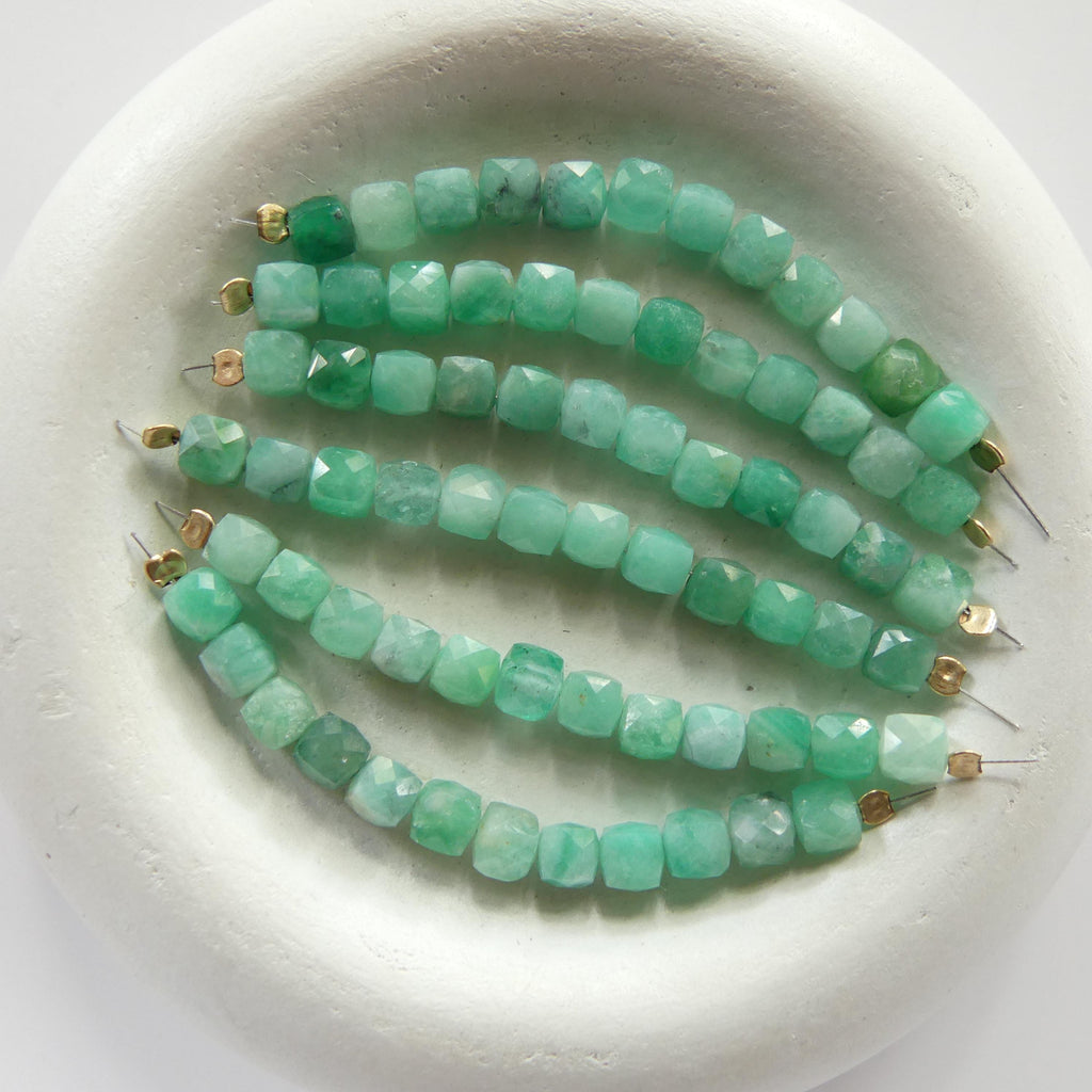 4mm AAA Natural Emerald Beads Cube Faceted 2" Raw Emerald Genuine Gemstone Beads Genuine Emerald for Jewelry Making Beading Craft Gift