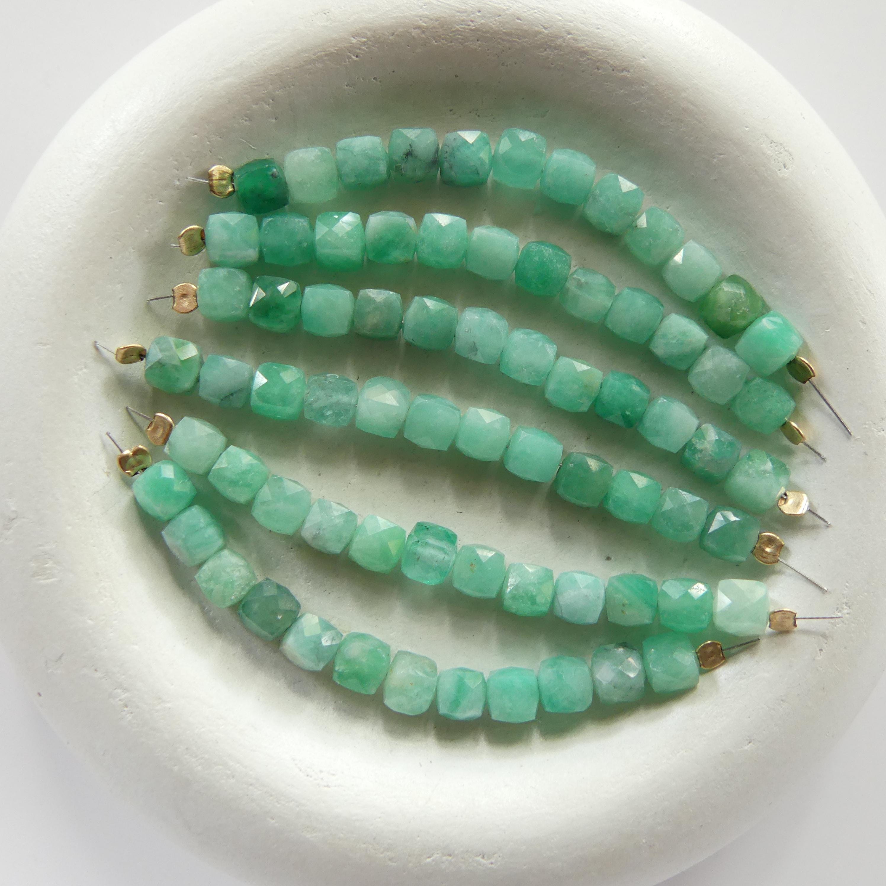 4mm AAA Natural Emerald Beads Cube Faceted 2" Raw Emerald Genuine Gemstone Beads Genuine Emerald for Jewelry Making Beading Craft Gift