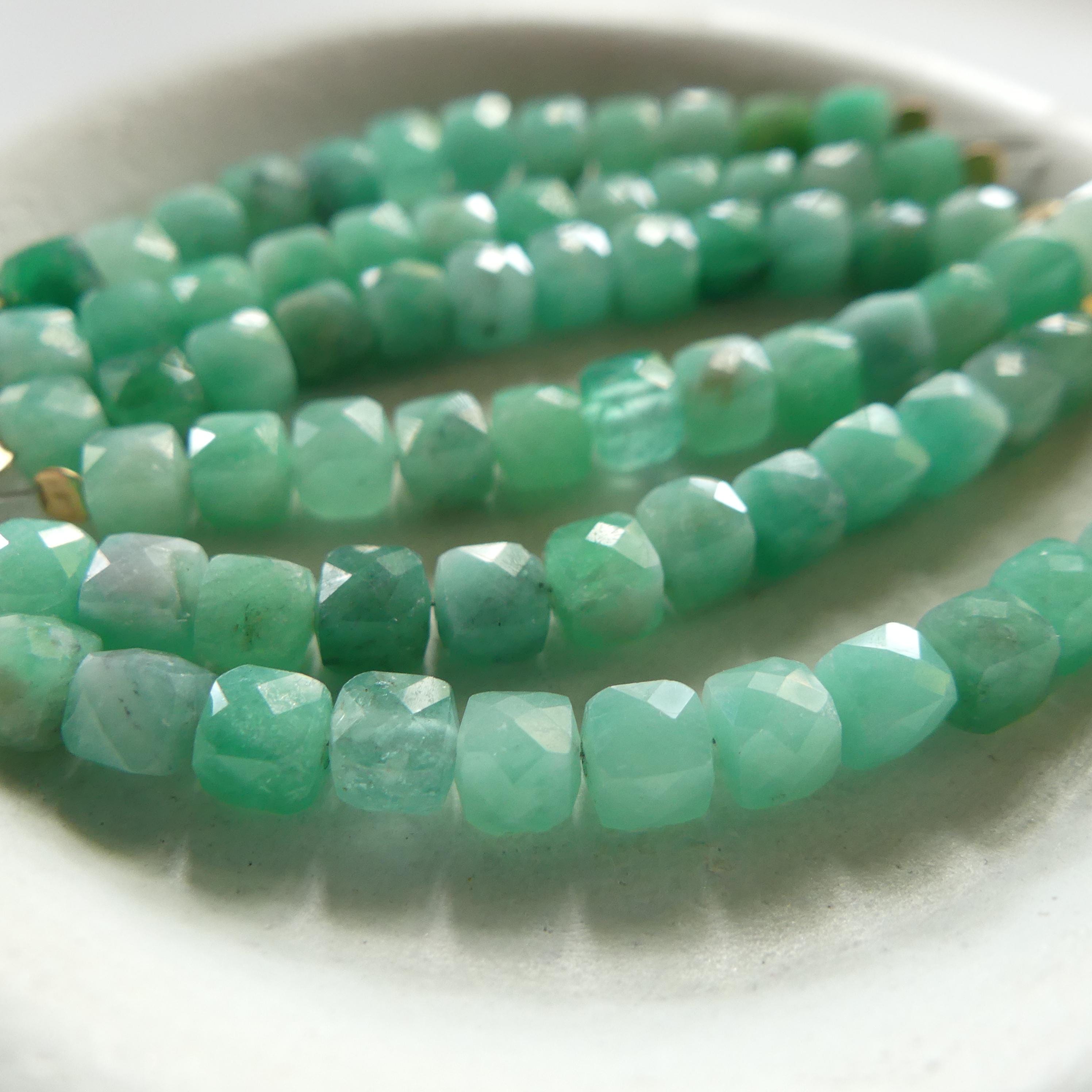 4mm AAA Natural Emerald Beads Cube Faceted 2" Raw Emerald Genuine Gemstone Beads Genuine Emerald for Jewelry Making Beading Craft Gift