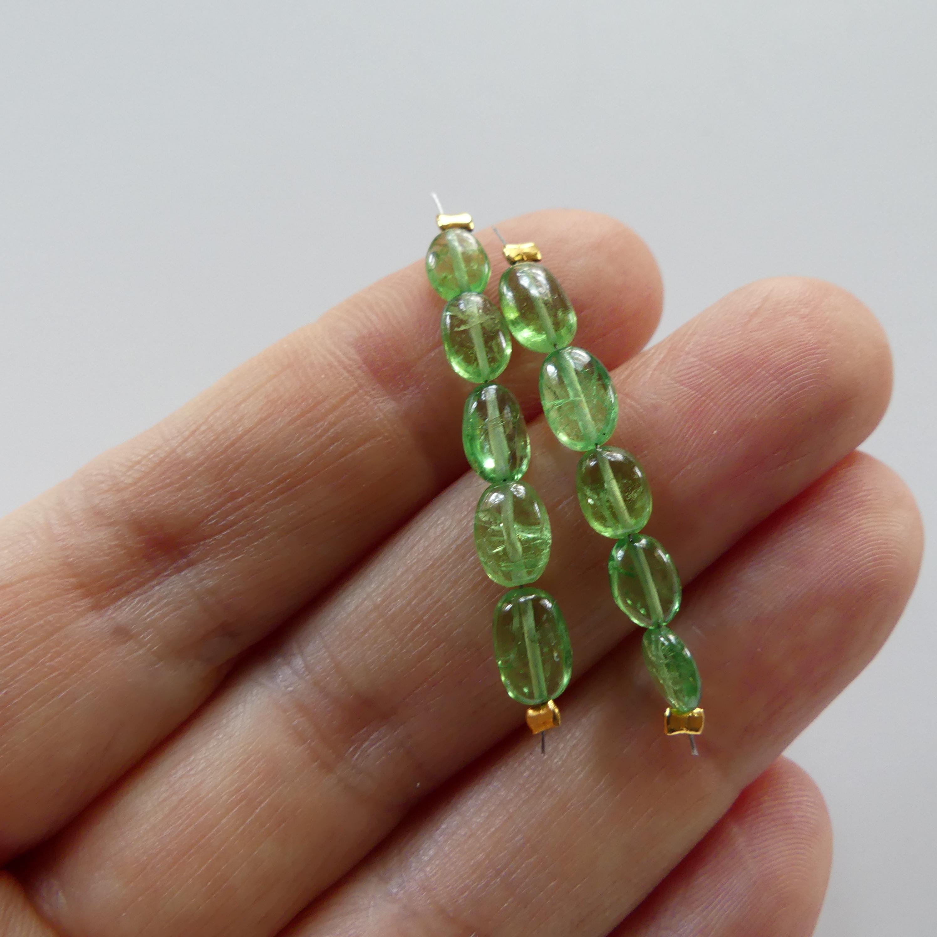 Natural Fine Tsavorite Beads Oval Smooth Gem Quality Green Garnet Gemstone Beads Genuine for Jewelry Making Beading DIY Earrings Craft Gift