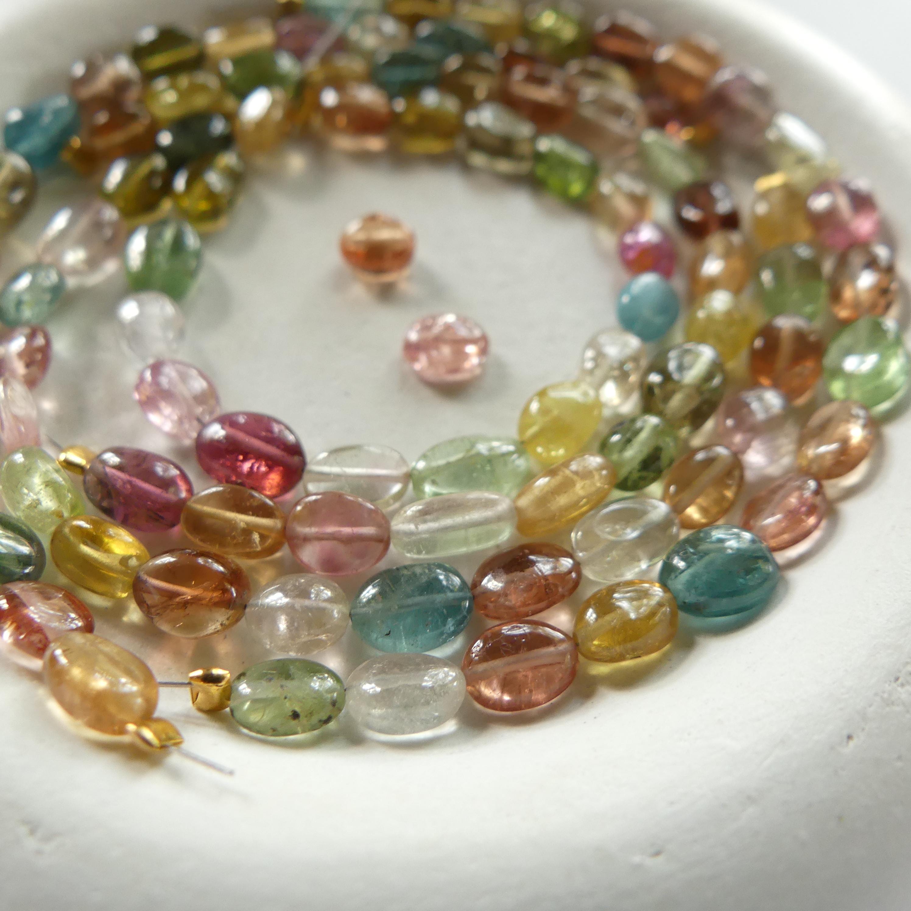 Watermelon Tourmaline Oval Beads Rainbow Gemstone Colorful Tourmaline Beads Briolette for Jewelry Making October birthstone DIY Earrings