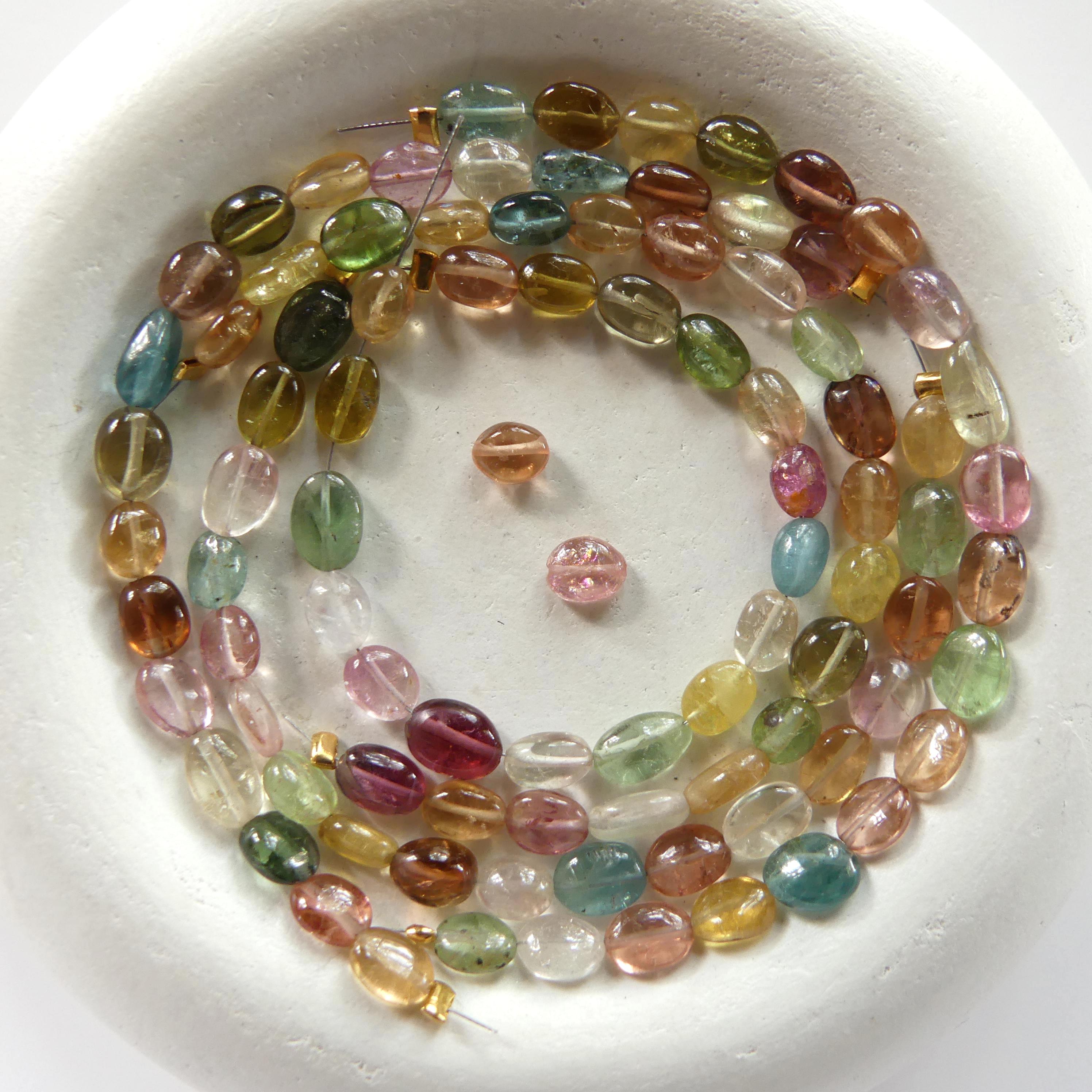 Watermelon Tourmaline Oval Beads Rainbow Gemstone Colorful Tourmaline Beads Briolette for Jewelry Making October birthstone DIY Earrings