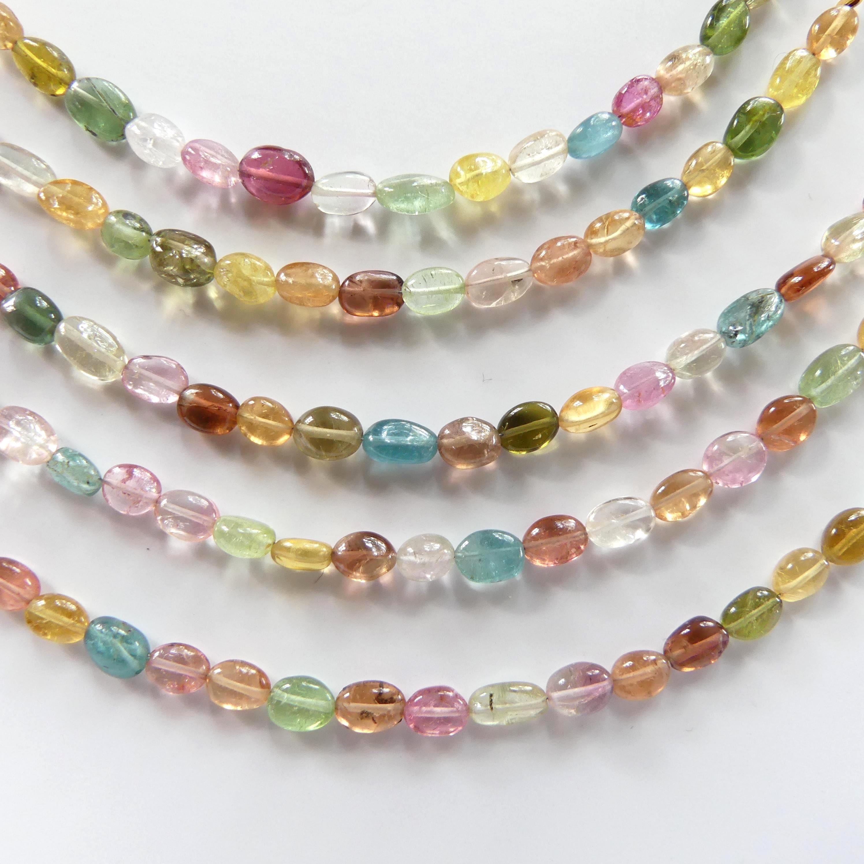 Watermelon Tourmaline Oval Beads Rainbow Gemstone Colorful Tourmaline Beads Briolette for Jewelry Making October birthstone DIY Earrings