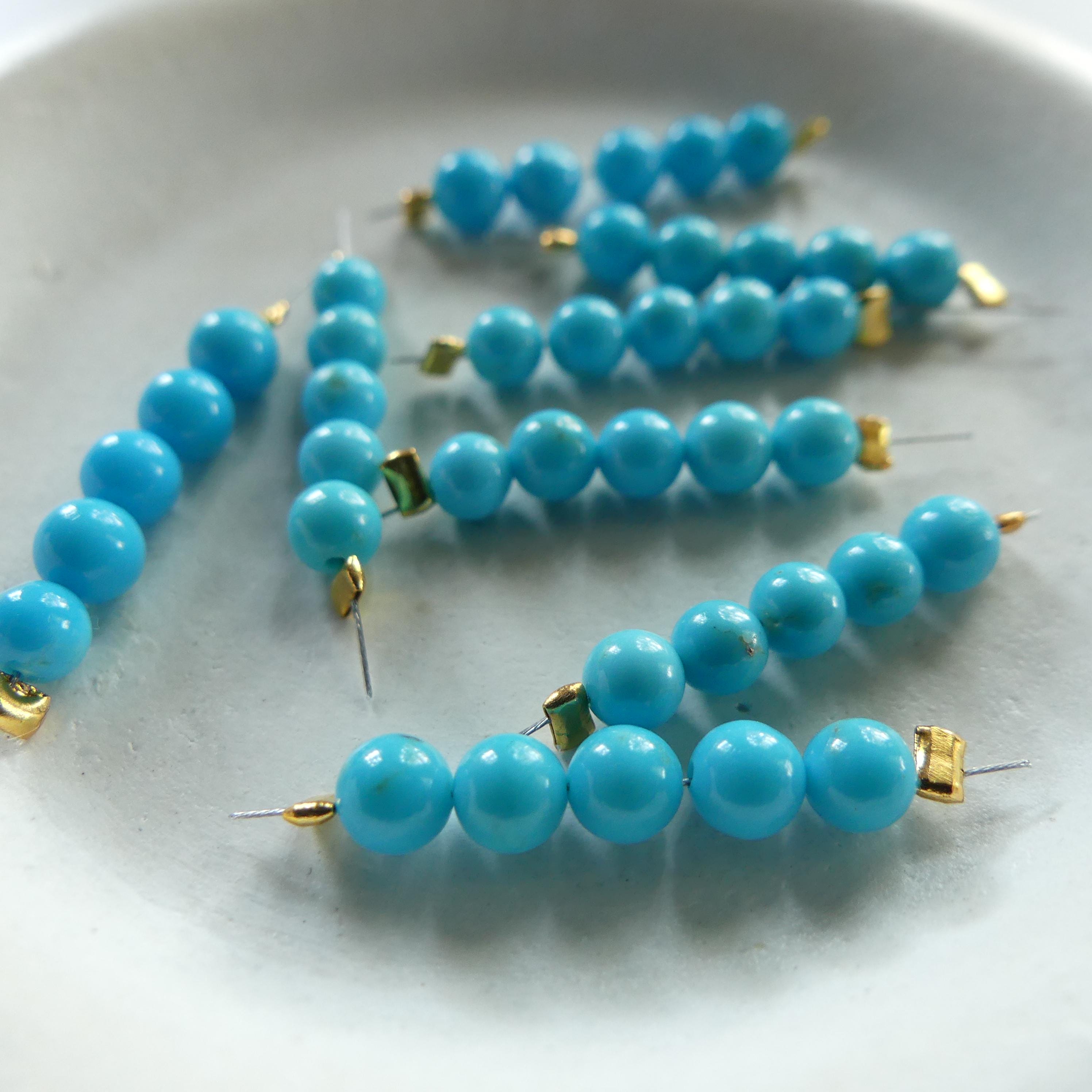 3.5mm 4mm Genuine Sleeping Beauty Turquoise Beads Smooth Arizona Turquoise Genuine Gemstone Beads for Jewelry Making Beading Craft Gift