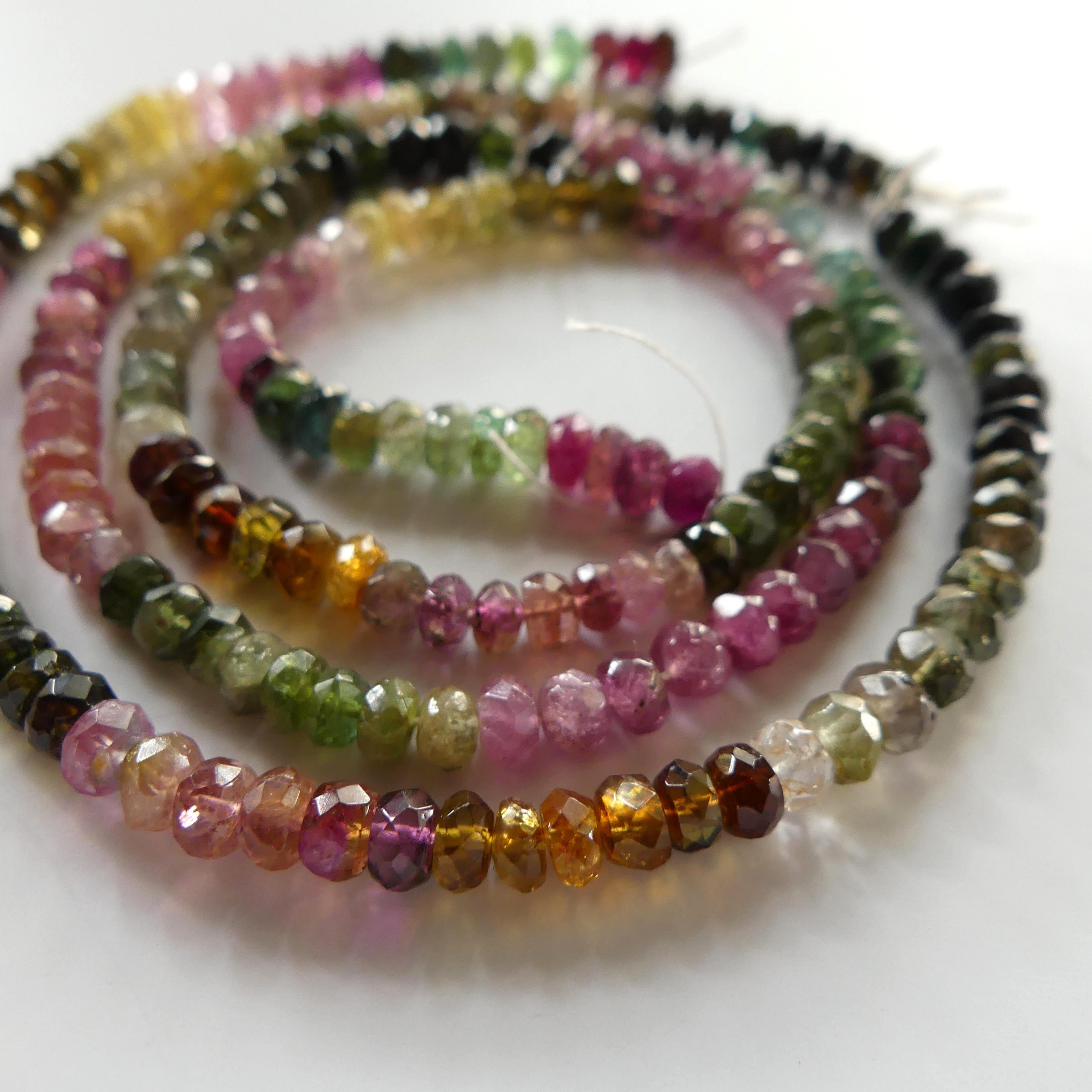 4mm Watermelon Tourmaline Faceted Beads Rondelle 6.5" Transparent Rainbow Gemstone Beads Jewelry Making Beading Crafter October Birthstone
