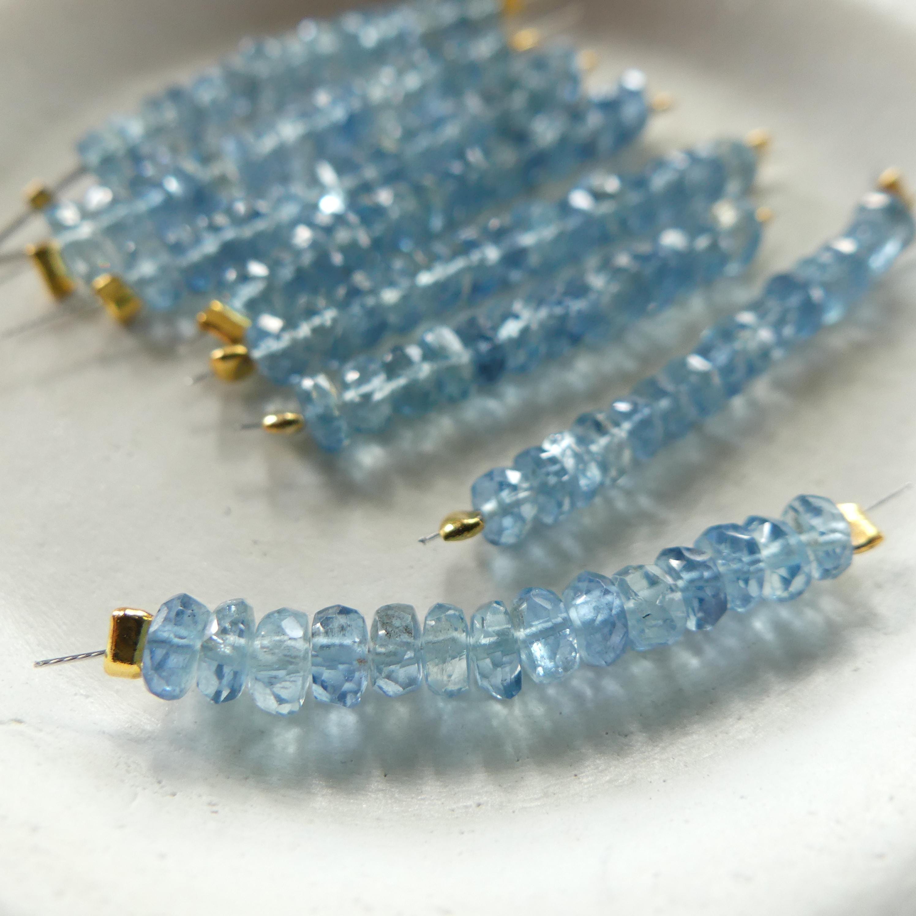 RARE Fine Santa Maria Aquamarine Beads Icy Blue Faceted Rondelle 1" Gem Quality Natural Gemstone Beads Jewelry Making Beading DIY Earrings