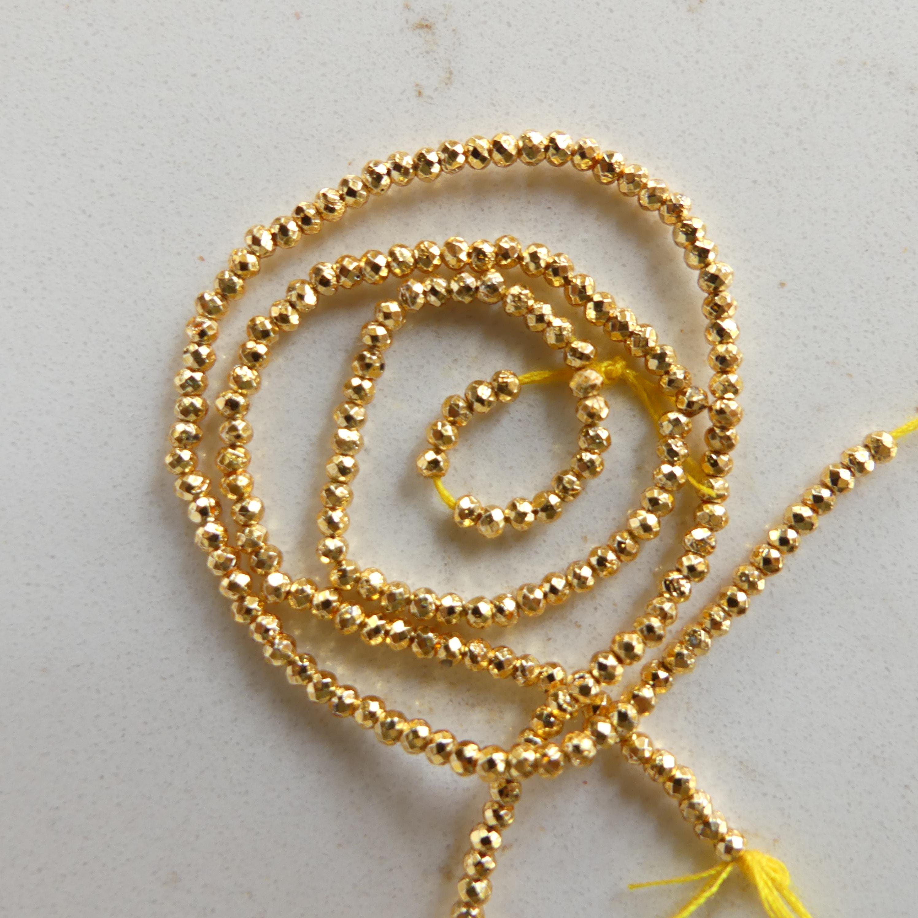 2mm Gold Plated Pyrite Micro Faceted Beads Spacer Sparkly Beads 6" Gemstone Beads for DIY Jewelry Making Crafter Gift