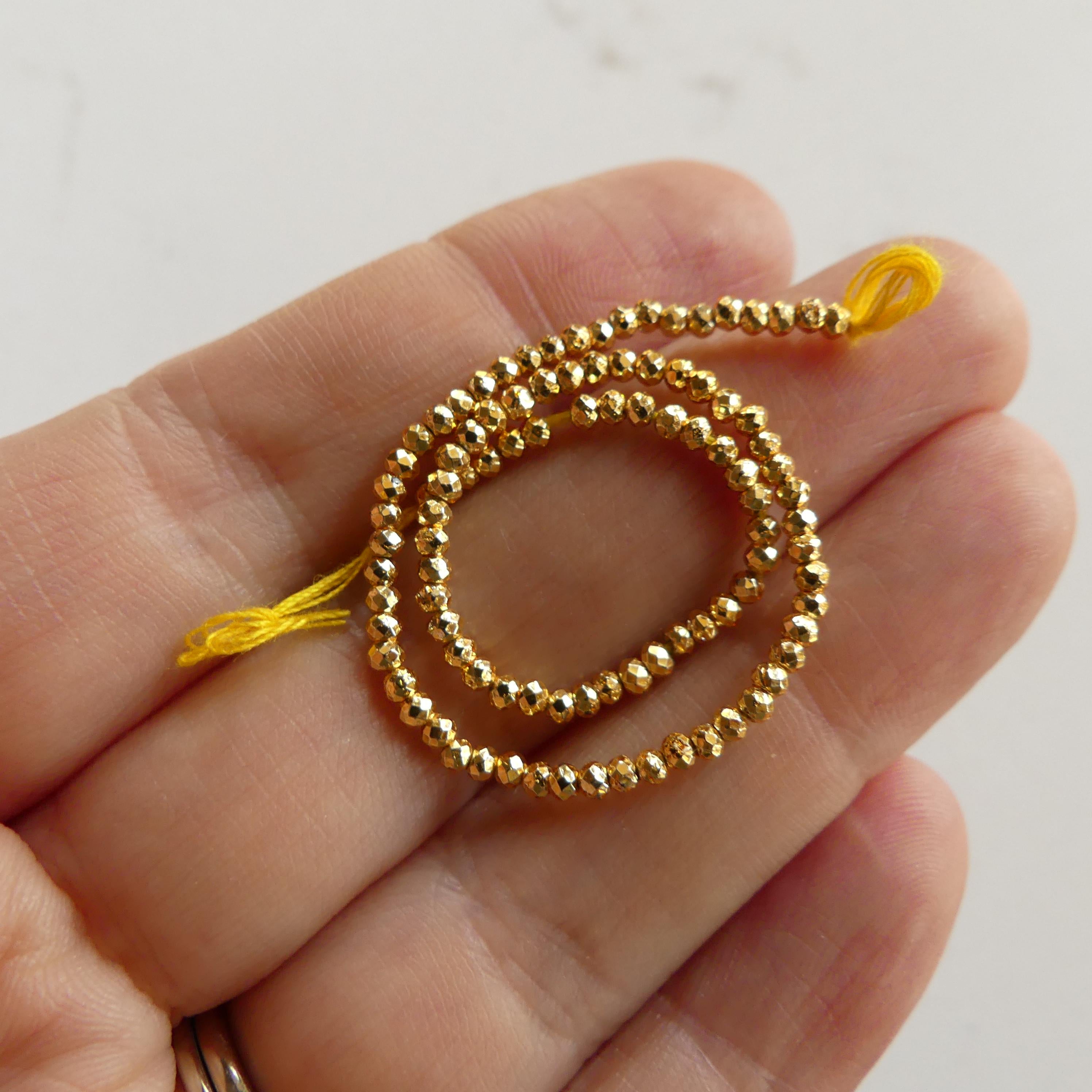 2mm Gold Plated Pyrite Micro Faceted Beads Spacer Sparkly Beads 6" Gemstone Beads for DIY Jewelry Making Crafter Gift