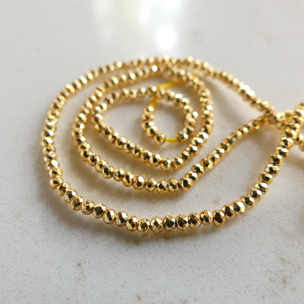 2mm Gold Plated Pyrite Micro Faceted Beads Spacer Sparkly Beads 6" Gemstone Beads for DIY Jewelry Making Crafter Gift