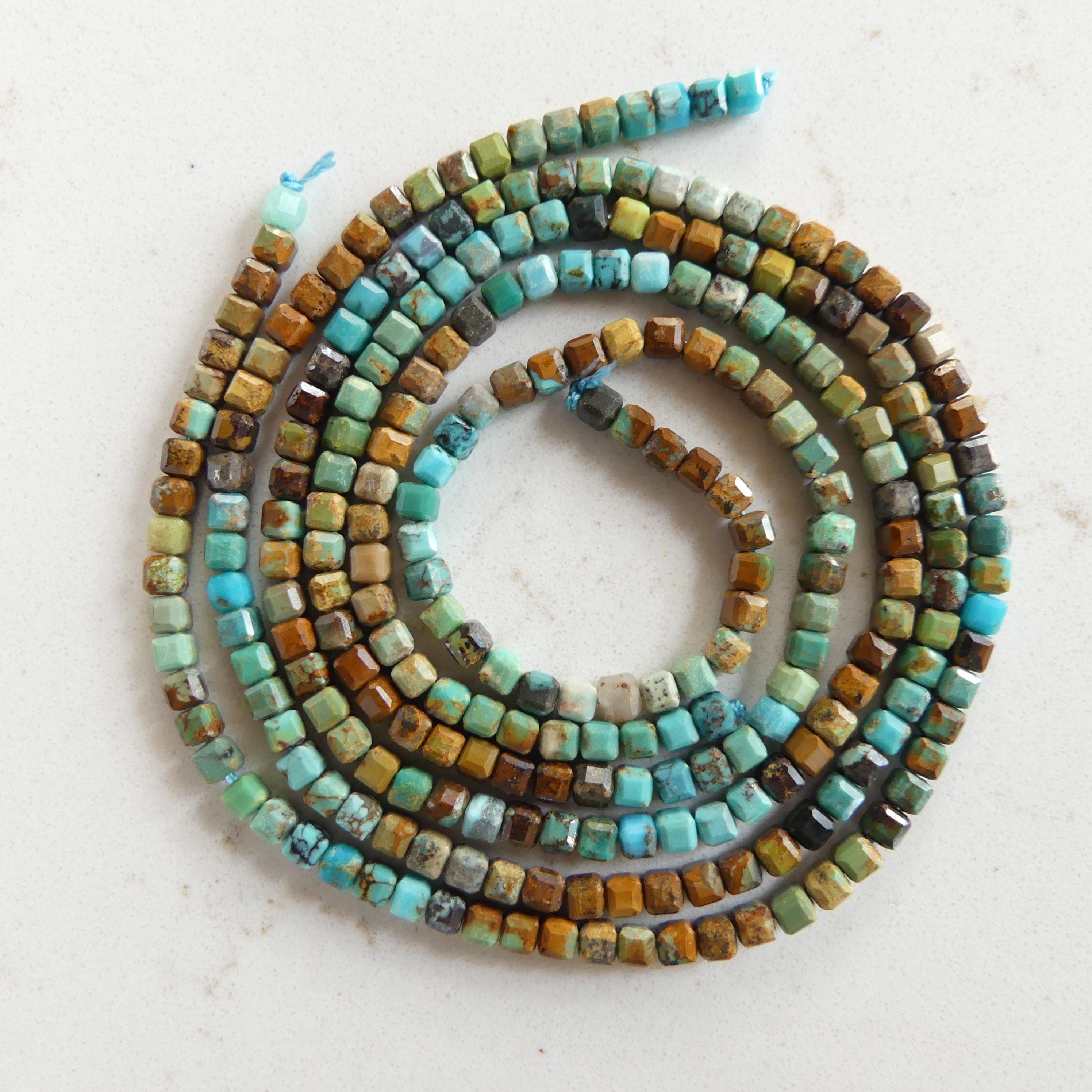 3mm Arizona Turquoise Cube Beads 15" Blue Green Shaded Turquoise Genuine Gemstone Beads for Jewelry Making Beading Craft Gift Beads